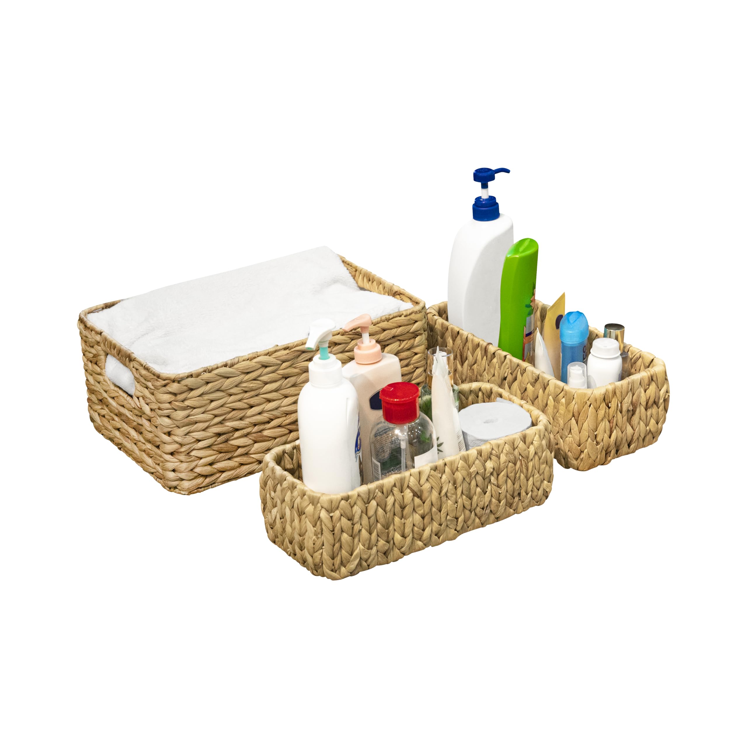 Homestead Water Hyacinth Storage Baskets, Long Narrow Rectangular Wicker Baskets For Bedroom, Living Room, Bathroom, Shelves - S