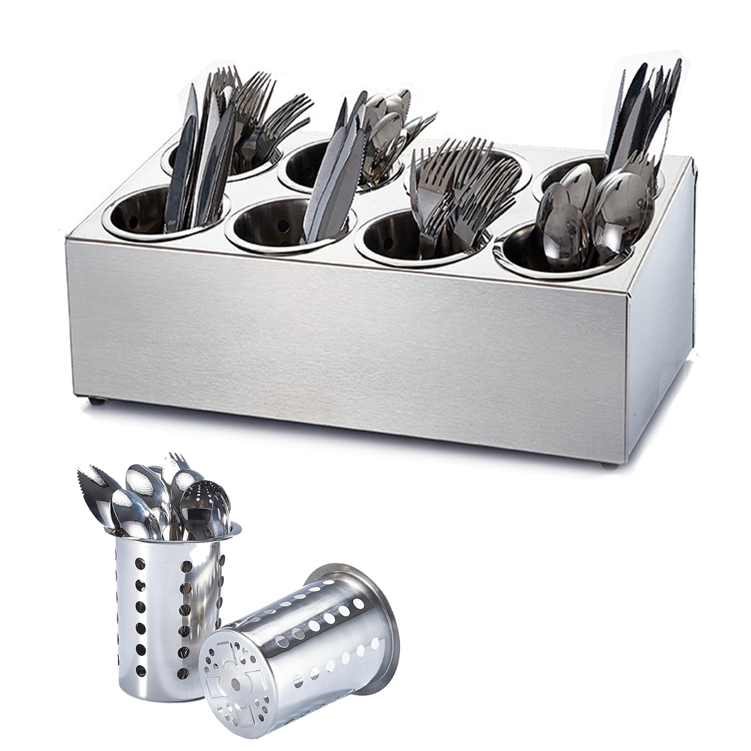Tonchean Commercial Utensil Holder For Kitchen Counter, Silverware Organizer 8 Cups Large Utensil Holder Stainless Steel For Res