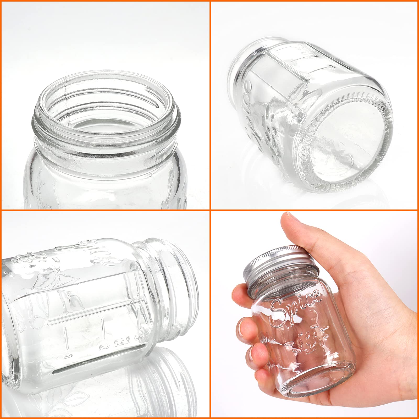 Cyclemore 15 Pack 4Oz Glass Mason Spice Jars, Round Spice Containers With Silver Metal Caps And Pour/Sift Shaker Lids-40Pcs Labe