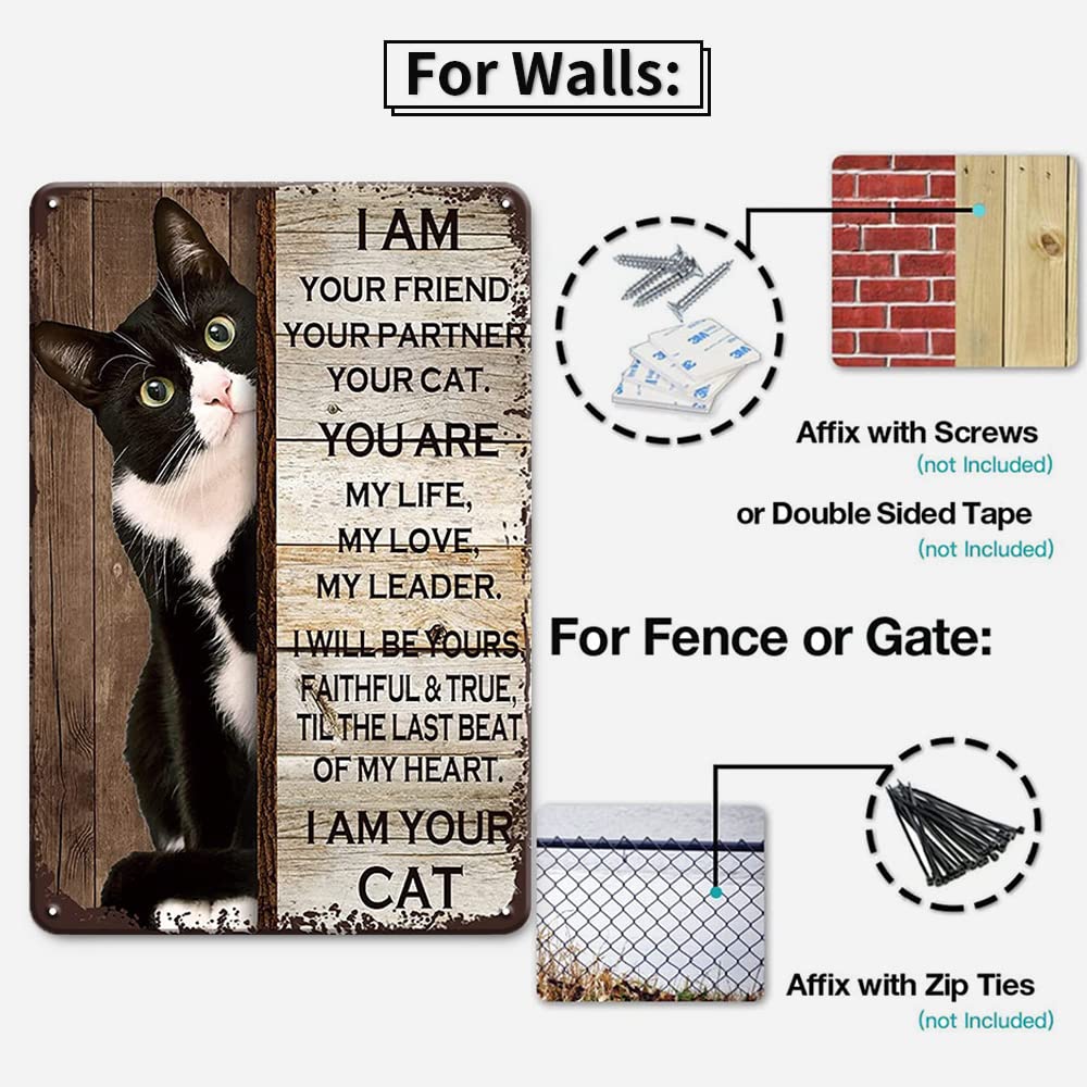 YOYI ART Tuxedo Cat Decor Sign - Vintage Metal Tin Wall Art, 8x12 inch, I Am Your Friend Cat Poster for Home and Cat Lovers