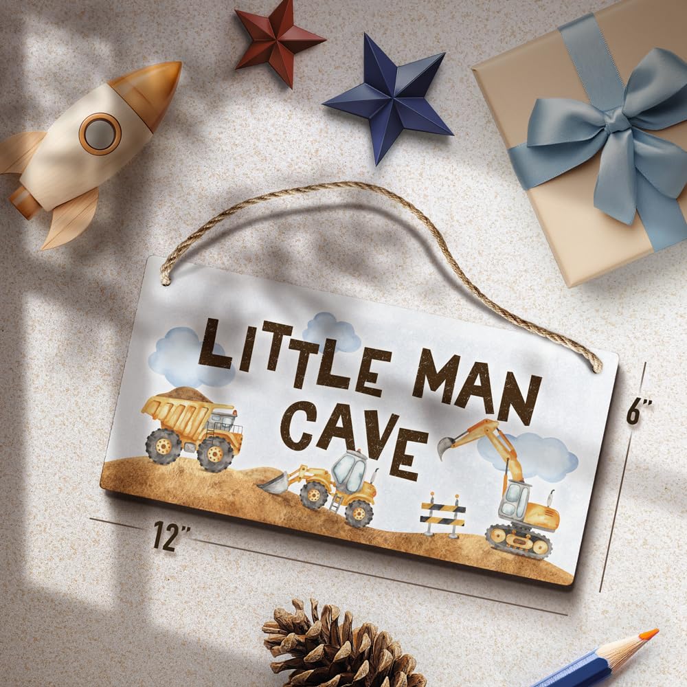 YZEXEZY Construction Boy Room Decor-Little Man Cave Sign 6x12 Construction Wall Decor Hanging Plaque for Toddler Room,Kids Bedro