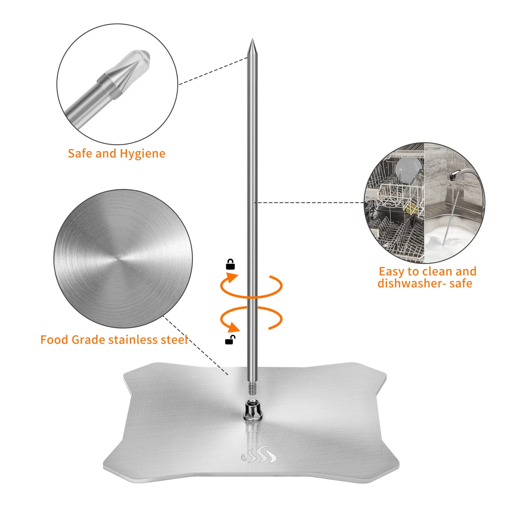 Onlyfire Brazilian Bbq Skewer, Stainless Steel Vertical Meat Spit Stand Al Pastor Skewer For Barbecue Grill, Great For Tacos Al
