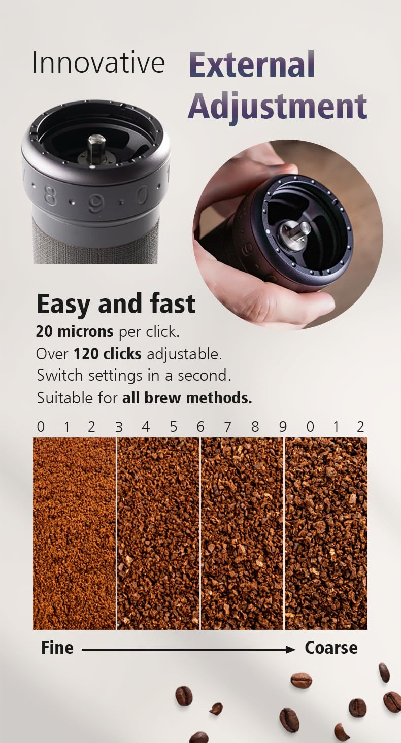 1Zpresso K-Ultra Manual Coffee Grinder Silver With Carrying Case, Assembly Consistency Grind Stainless Steel Conical Burr, Folda