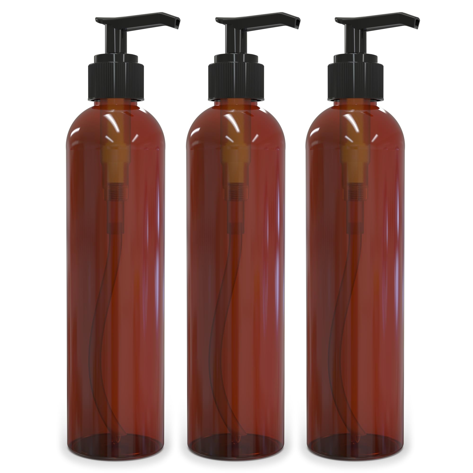 Brightfrom Lotion Pump Bottles, Empty 8 Oz, Bpa-Free Refillable Plastic Containers, Amber With Black Dispenser For - Soap, Shamp
