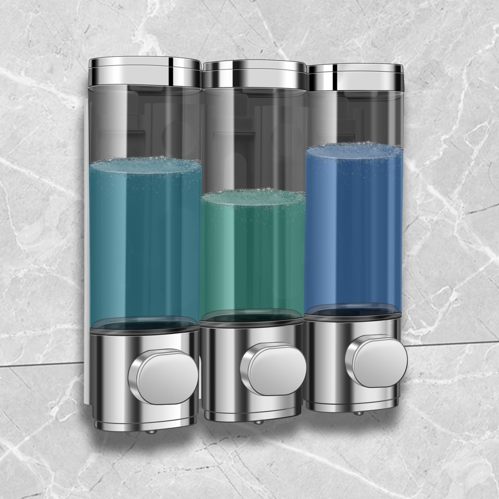 3 Chamber Shampoo Soap Dispenser No Leakage For Shower Wall Mounted And Conditioner Dispenser No Drill,Perfect For Bathroom, Kit