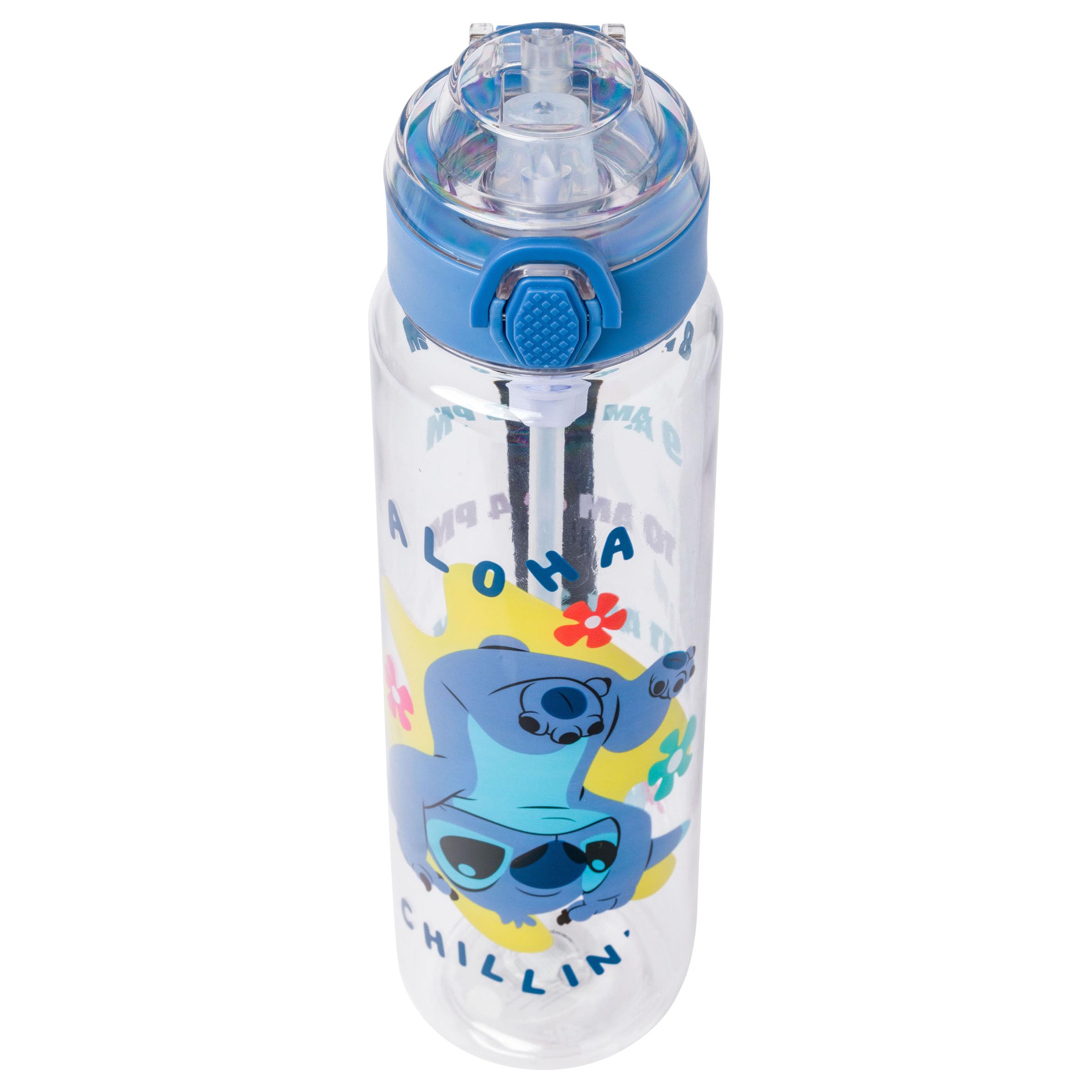 Silver Buffalo Disney Lilo And Stitch Aloha Chillin' Hydration Tracker Schedule Plastic Water Bottle With Locking Lid And Strap,