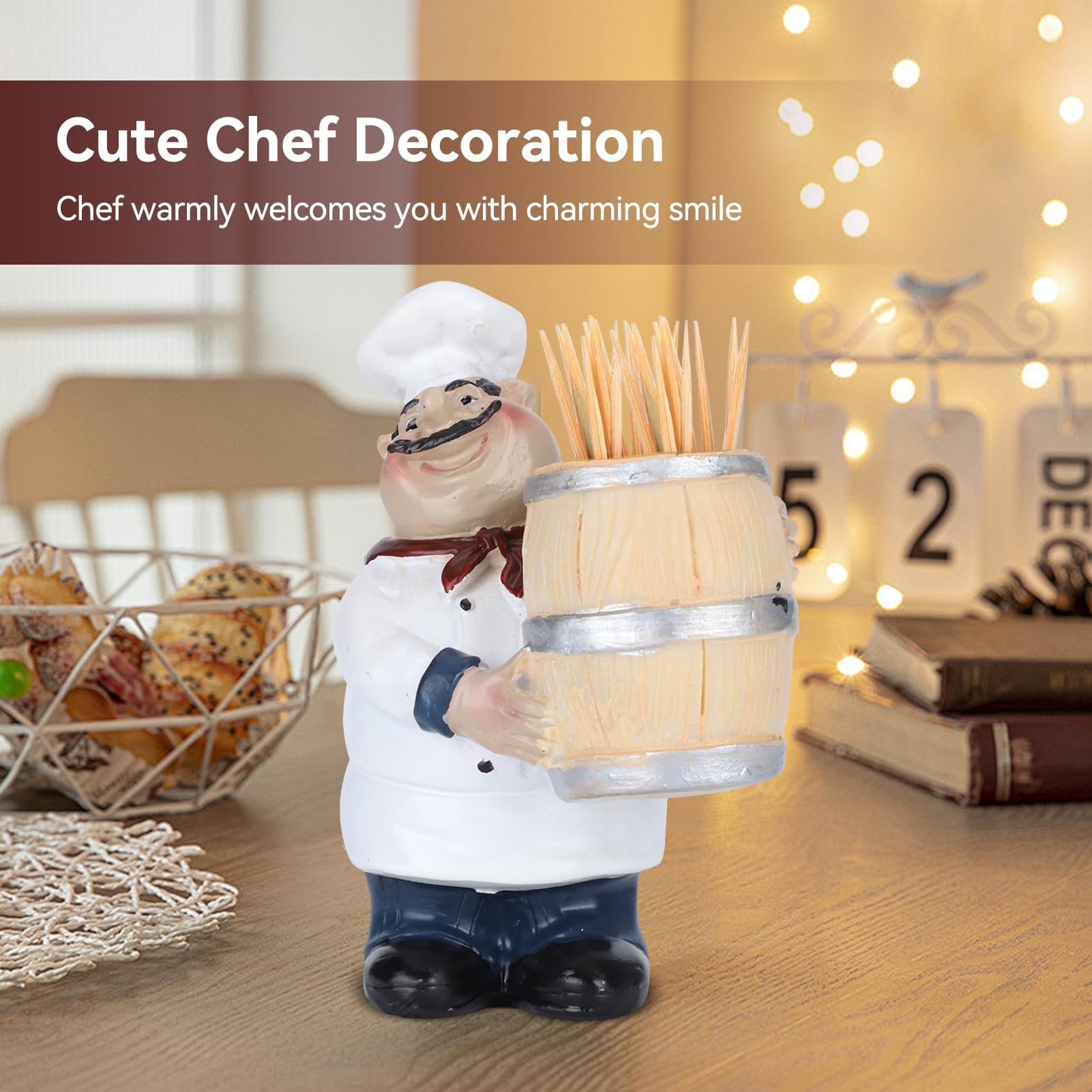 Agatige Chef Figurines Toothpick Holder, Resin Toothpick Dispenser With Italian Chef Statue For Kitchen Counter Restaurant Coffe