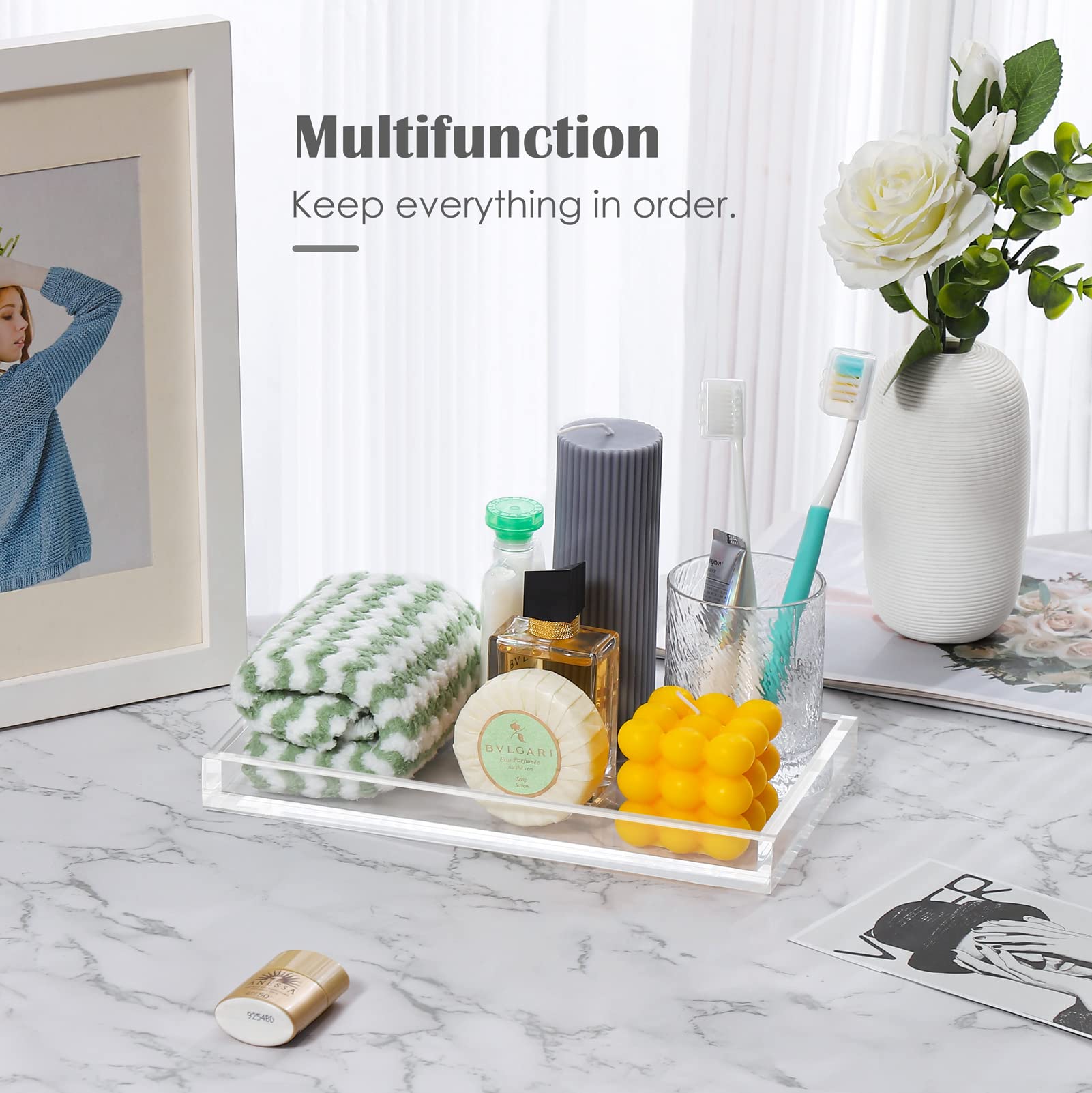 Cilinta Vanity Tray 8Mm Thicken Clear Acrylic Organizer Tray 10.5 * 6'' For Bathroom Sink Countertops, Dresser Tops, Toilet, Per