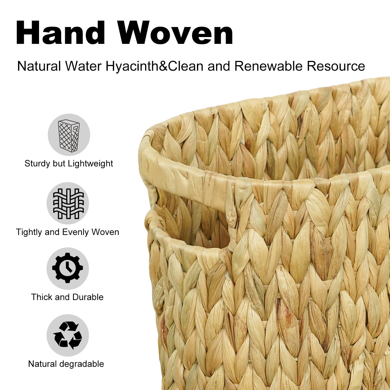 Coeusy Wicker Trash Can,Bathroom Trash Can,Water Hyacinth Wicker Waste Basket For Bathroom,Handwoven Narrow Small Waste Basket F
