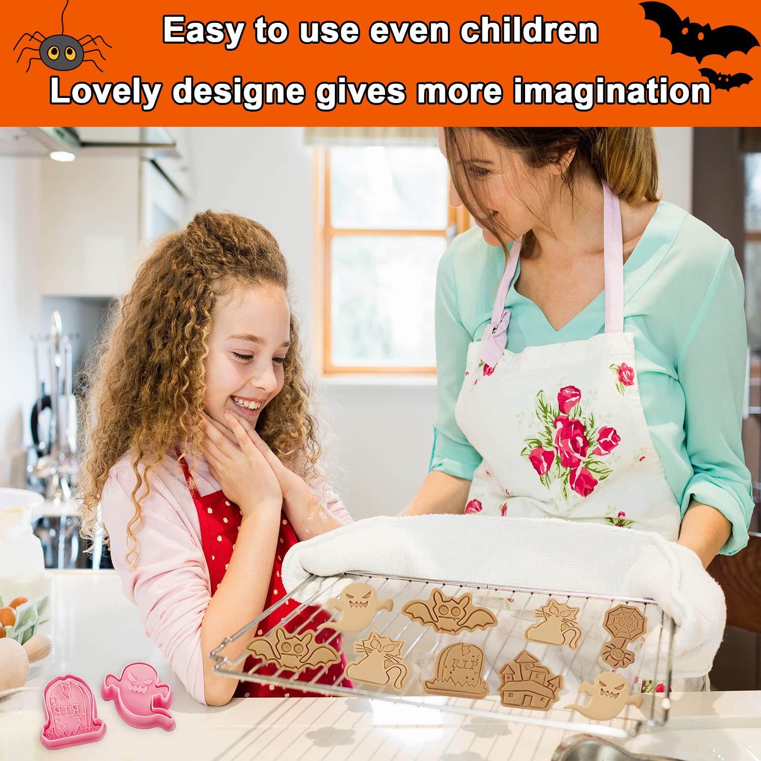 Leesgel 3D Halloween Cookie Cutters, Pumpkin Ghost Bat Cookie Cutter For Halloween Party Decorations, Halloween Biscuit Cookie S