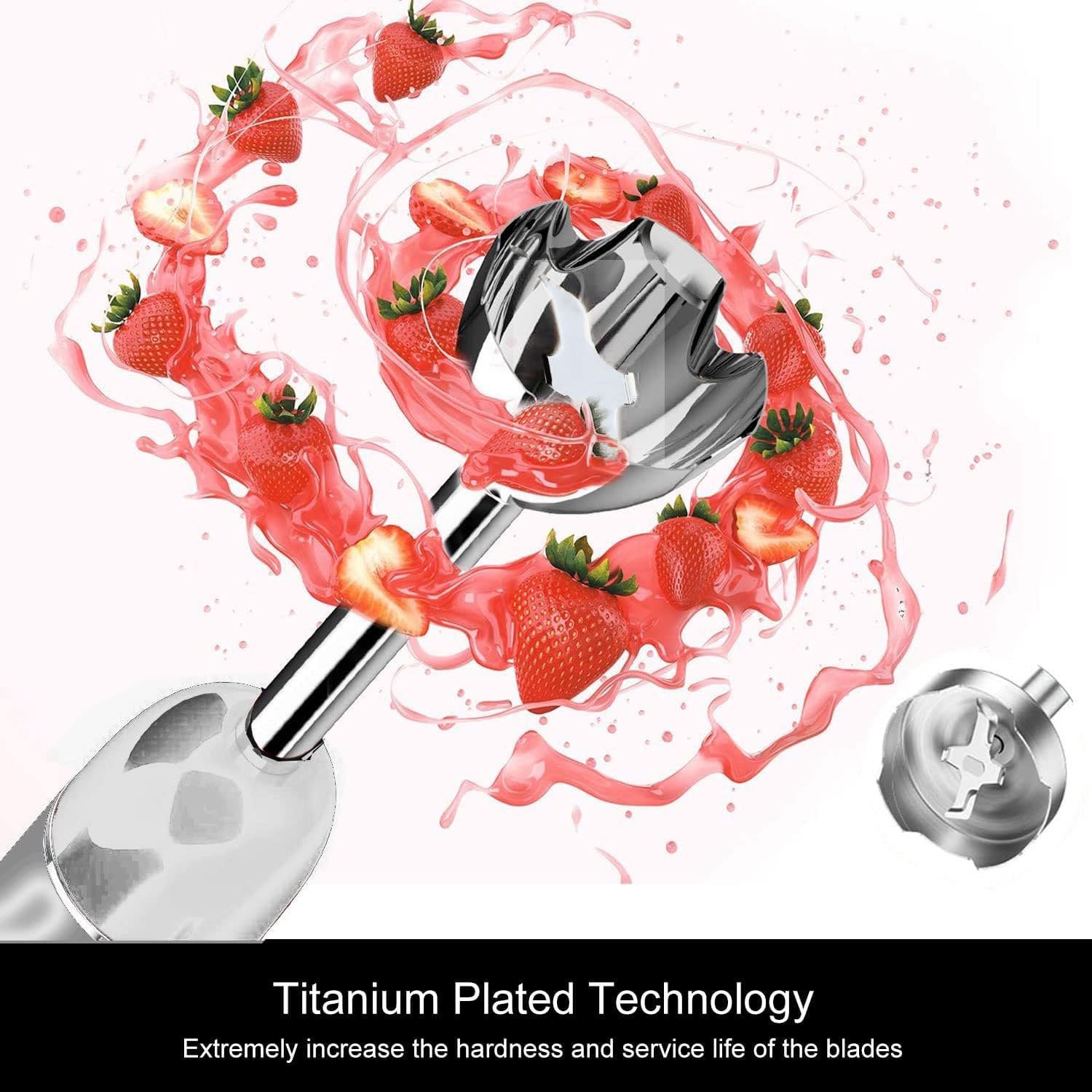 Megawise Pro Titanium Reinforced 3-In-1 Immersion Hand Blender, Powerful Copper Motor With 80% Sharper Blades, 12-Speed Corded B