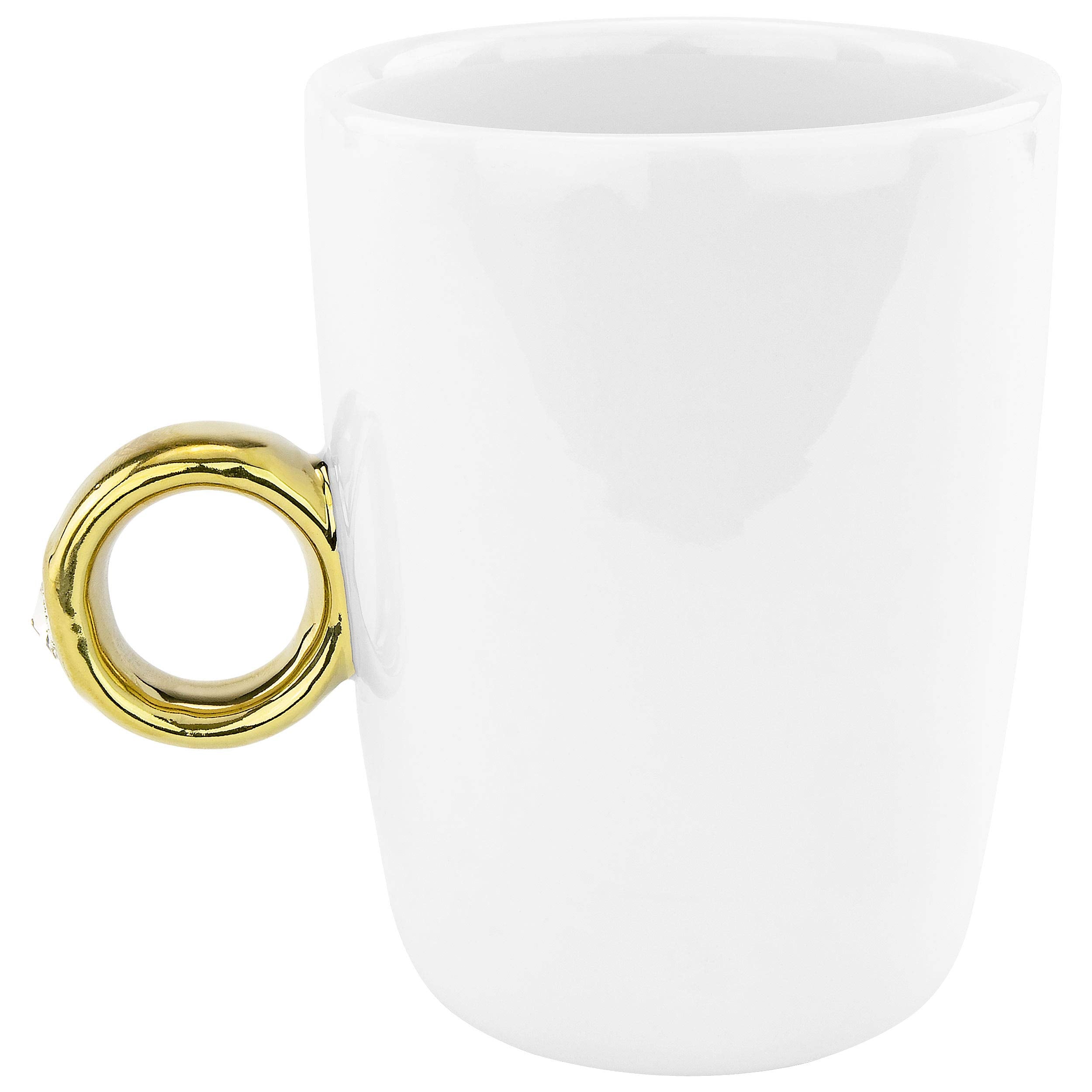 Fairly Odd Novelties Ceramic Engagement 2 Carat Solitaire Ring Novelty Gag Gift Mug, Gold