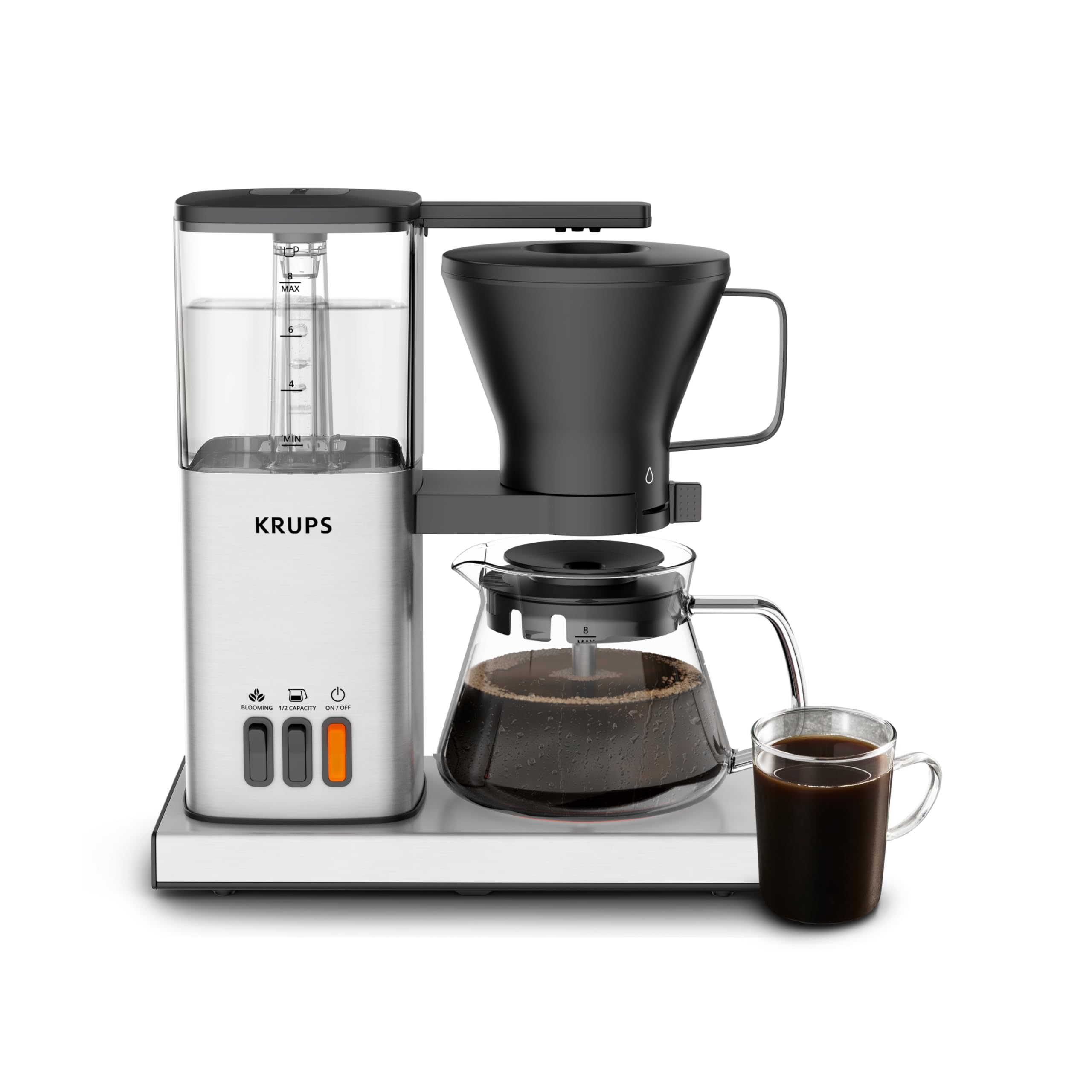 KRUPS Essential Brewer 8 Cup Drip Coffee Maker Machine, SCA-Certified, Blooming Technology, Barista-Quality, Pour Over Coffee Ma