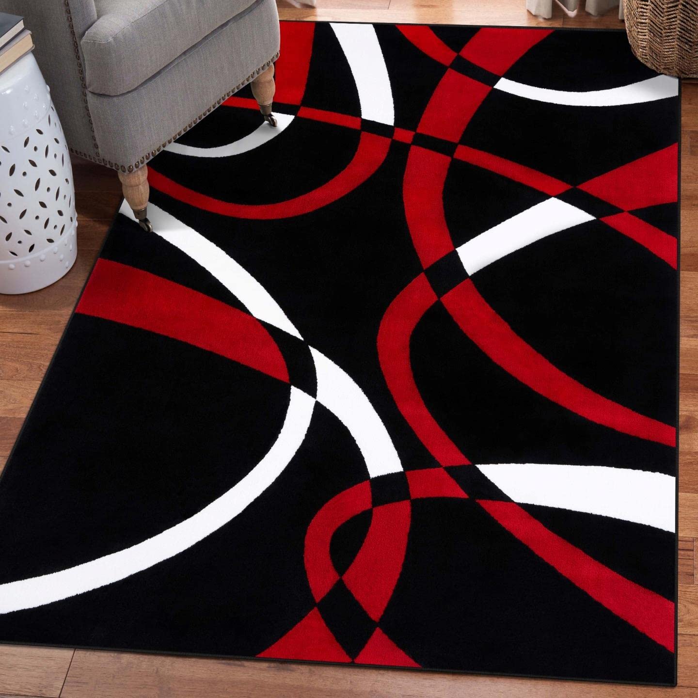 2305 Geometric Abstract Red Black 2x3 Area Rugs for Entryway