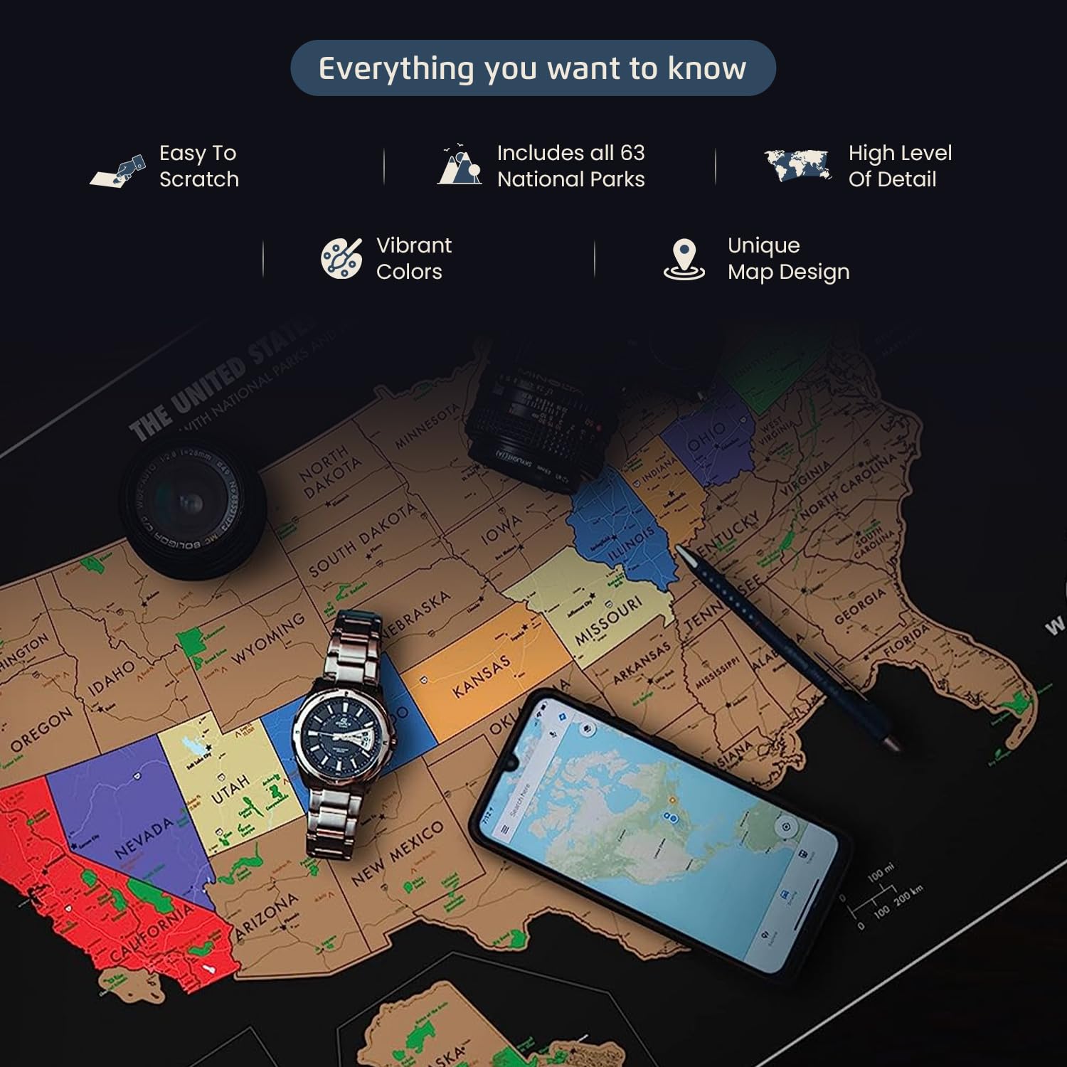 Landmass - Scratch Off Map Of The United States - Usa Poster - Us National Parks - State Capitals - America Print - Travel Wall