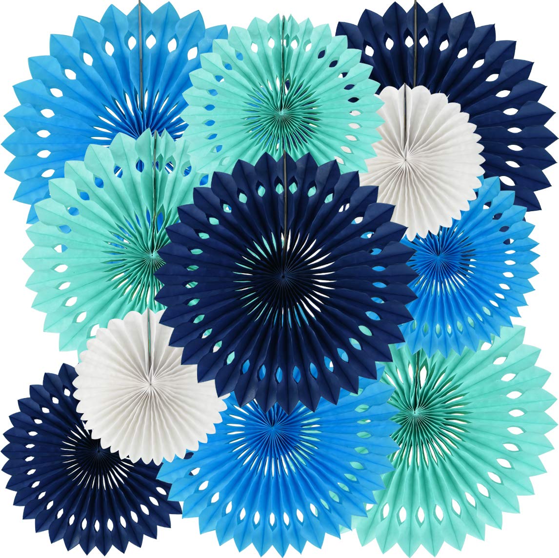 Beishida Blue White Hanging Honeycomb Round Paper Fans Decoration Kit For Baby Boy Shower 1St Birthday Navy Ocean Wedding Under