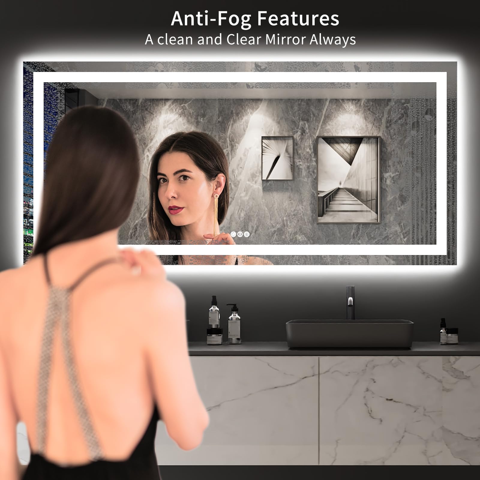 Loaao 84''X40'' Led Bathroom Mirror With Lights, Anti-Fog, Dimmable, Backlit + Front Lit, Lighted Bathroom Vanity Mirror For Wal