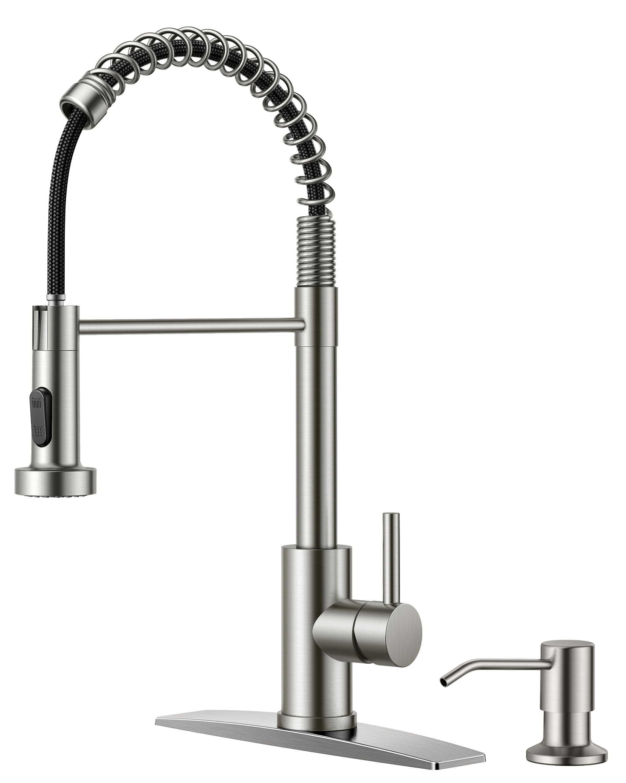 Forious Kitchen Faucet With Soap Dispenser, Brushed Nickel Kitchen Faucets With Pull Down Sprayer, Single Handle Kitchen Faucet