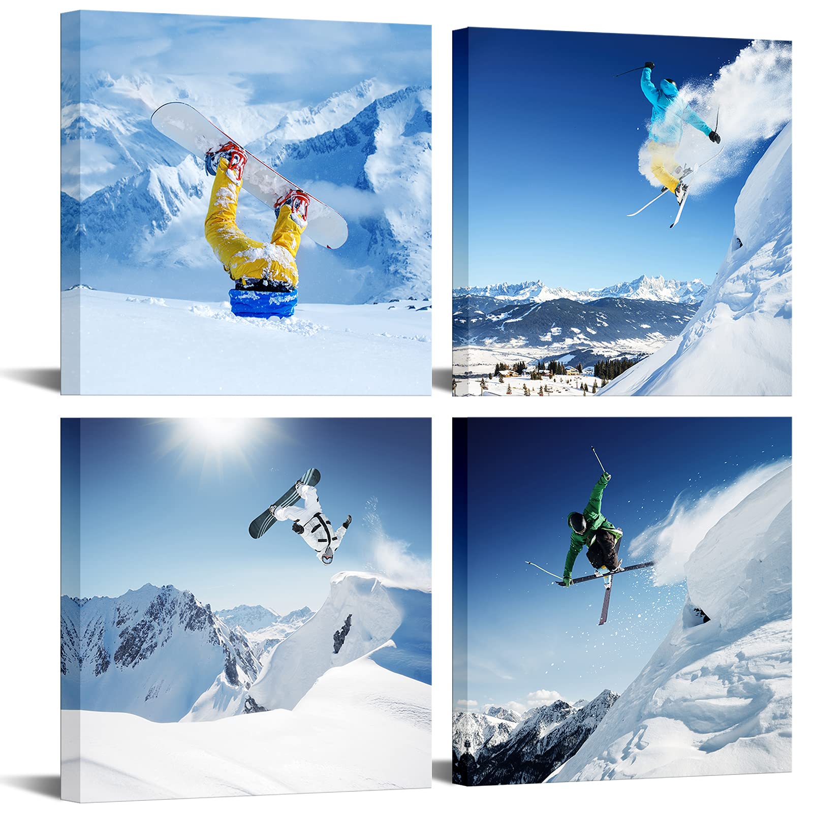 Levvarts Ski Sport Canvas Wall Art,Snow Mountain Landscape Picture Photo Canvas Print Wall Decal,Framed And Easy Hanging,Modern