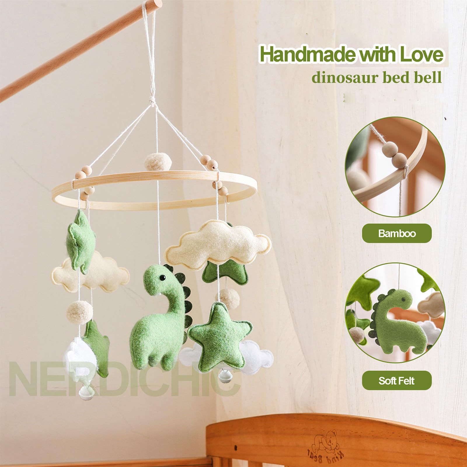Baby Crib Mobile for Boys Girls, Nursery Decor Mobile for Bassinet, Gender Neutral Mobile Crib Accessories for Infant Bedroom Ha
