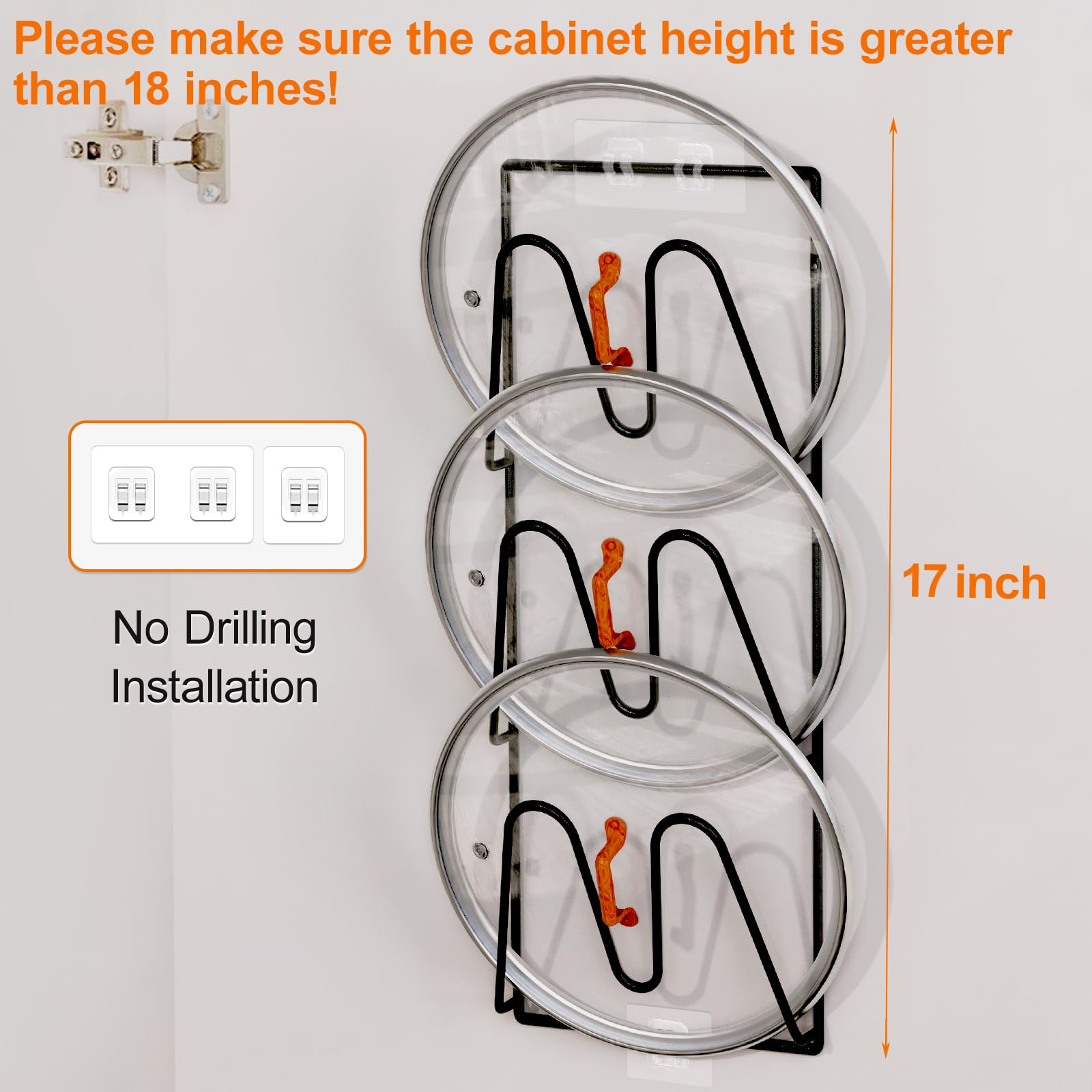 2 Pack Pot Lid Organizer Rack, 6-Tier Pot Lids Holder For Cabinet Door/Wall, No Drilling Adhesive Wall/Door Mounted Rustproof Po