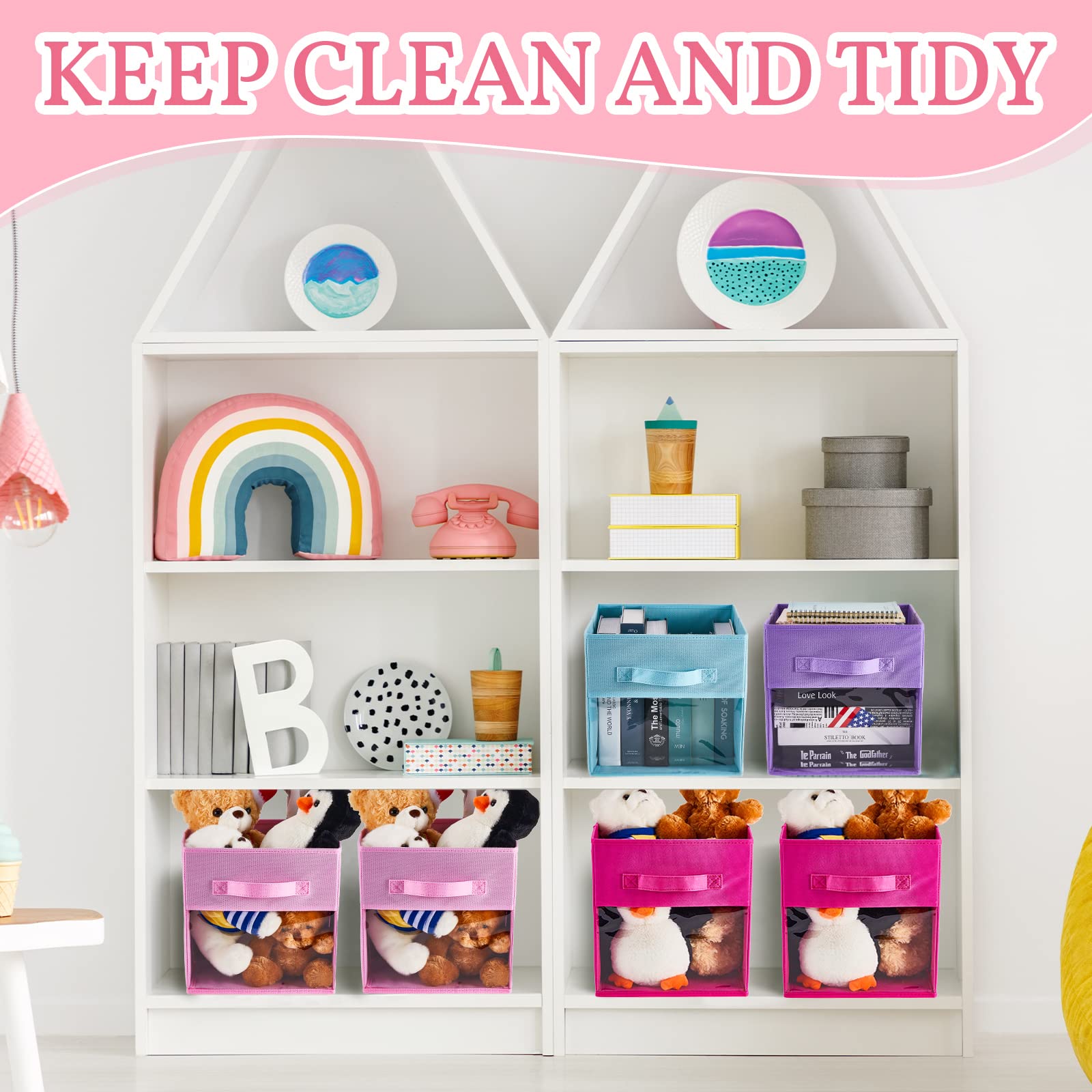 Marsui 12 Pcs Clear Storage Bins Collapsible Cube Storage Bin With Window Daycare Storage Organizer Bins Fabric Storage Bins For