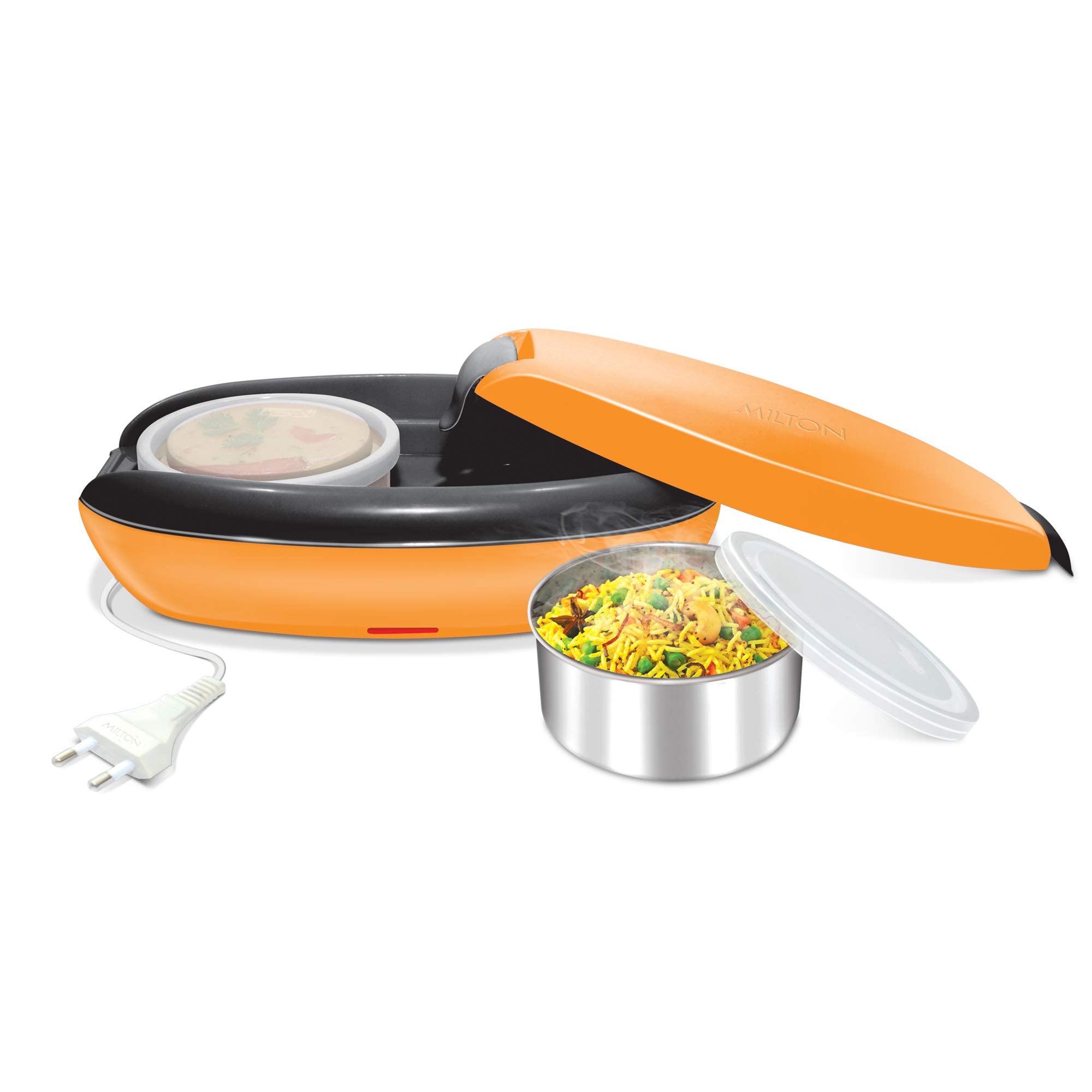 Milton Euroline Swiftron Stainless Steel Electric Lunch Box Set, 260Ml/262Mm, 2 Containers, Orange