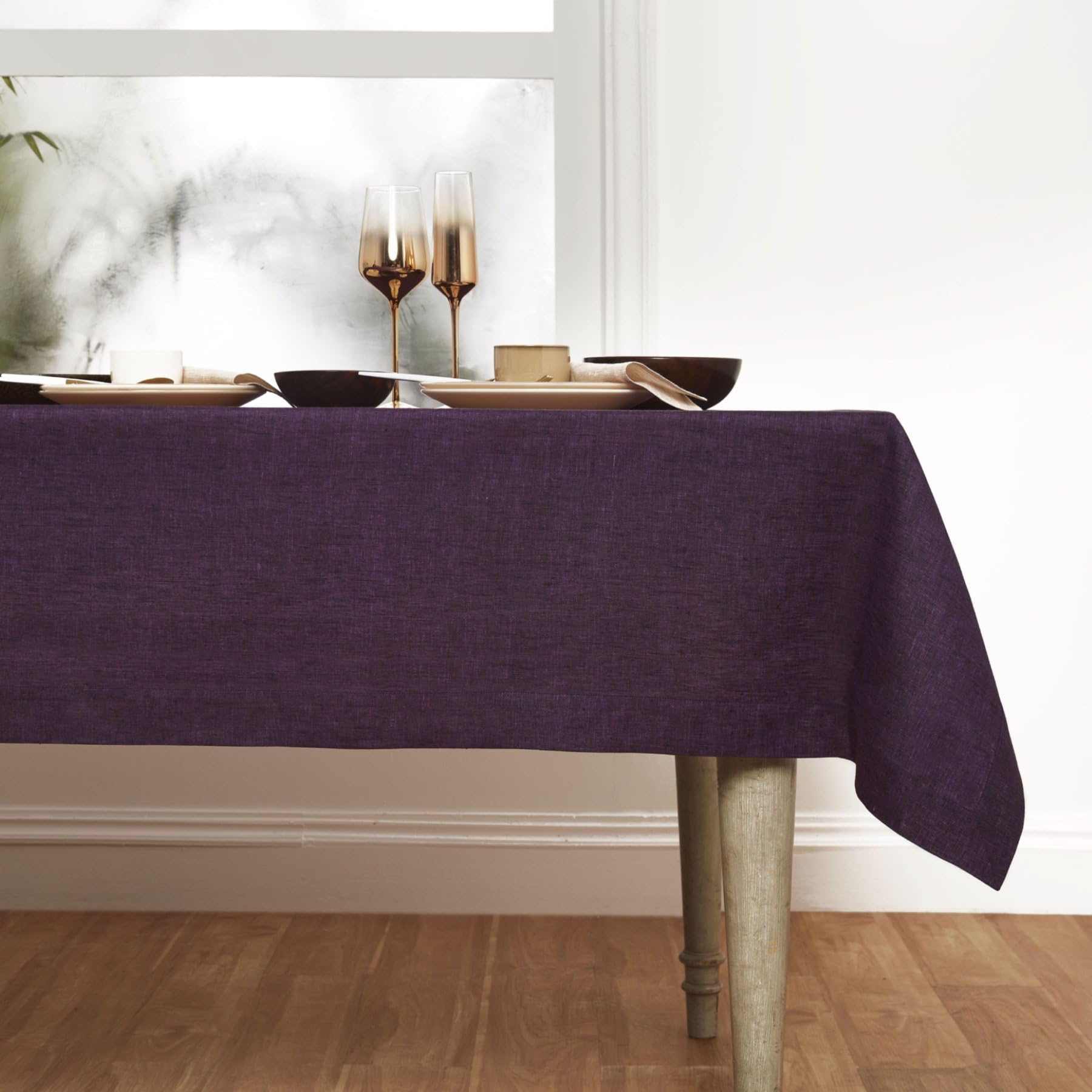 Solino Home Linen Tablecloth 54 X 72 Inch - 100% Pure Linen Grape Tablecloth - Machine Washable Rectangle Tablecloth For Fall, H