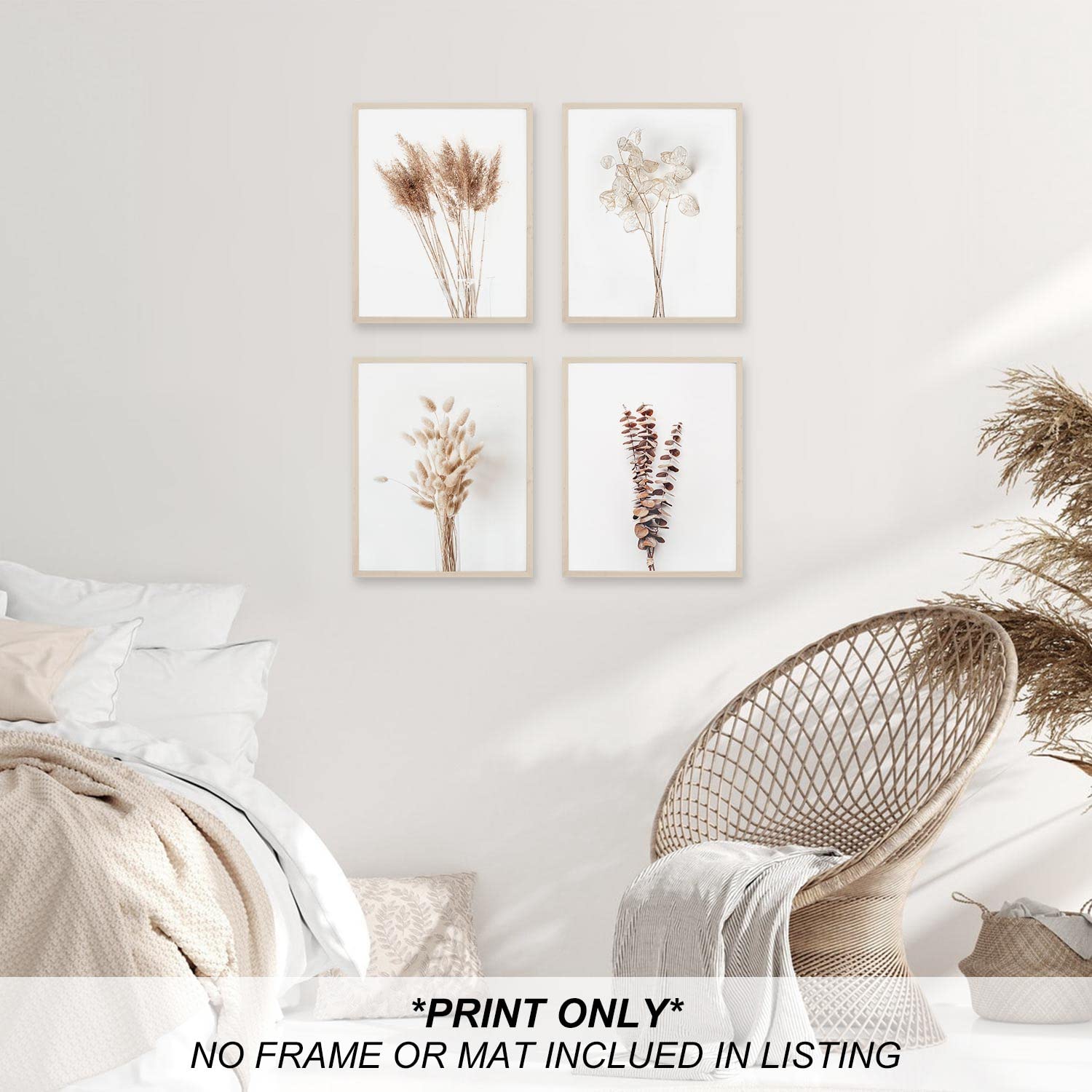 Heilkee Boho Wall Art Pampas Grass Decor Fall Farmhouse Decorations Botanical Prints Beige Room Aesthetic Neutral Bathroom Kitch