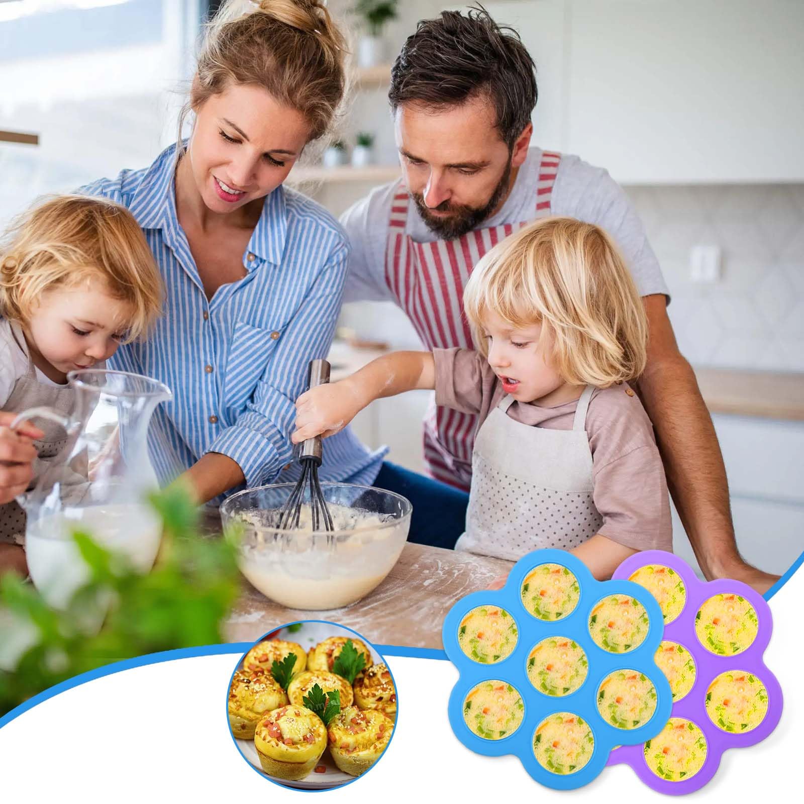 Xangnier Silicone Air Fryer Egg Bite Mold,2 Pack Reusable Egg Bites Pan With Lid-Alternative To Sous Vide Egg Bite Maker,Air Fry