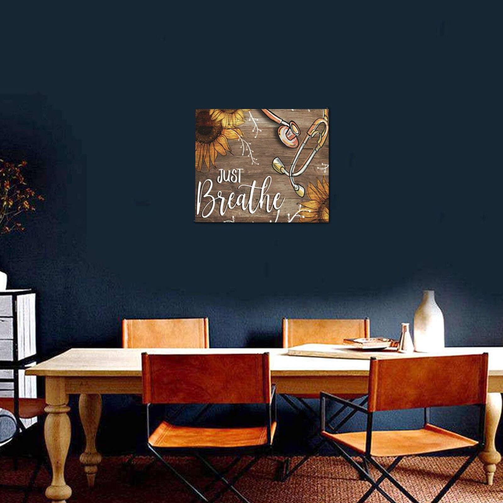 Sunator Just Breathe Canvas Wall Art Beautiful Sunflower And Medical Stethoscope Inspirational Pictures Motivational Quotes Post