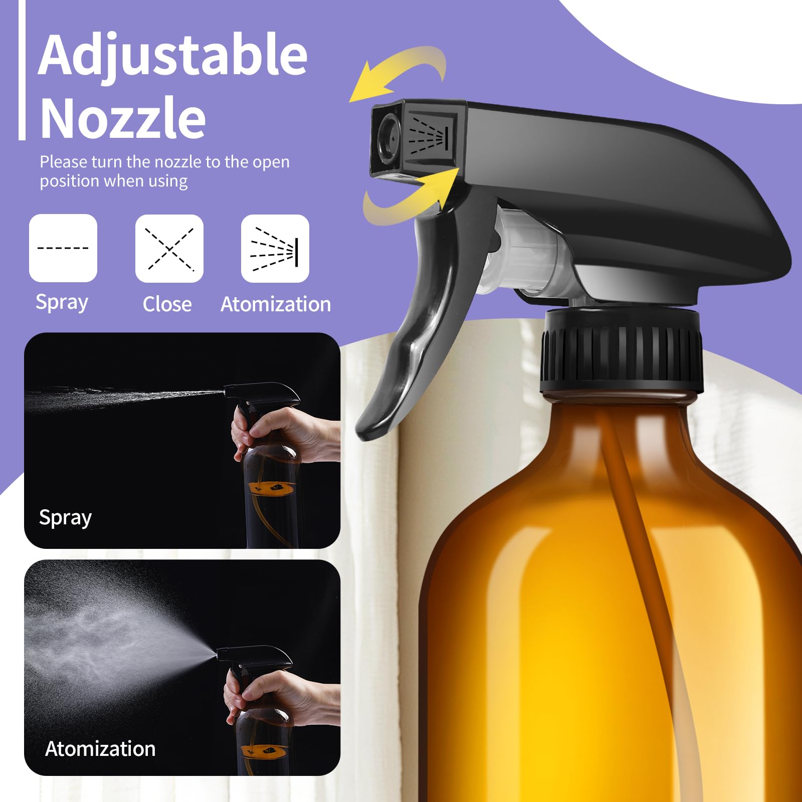 sietpoek 9 Pack Glass Spray Bottle 16oz  Empty Amber Spray Bottle Refillable Container for Essential Oils Cleaning Products Aromatherapy spray device