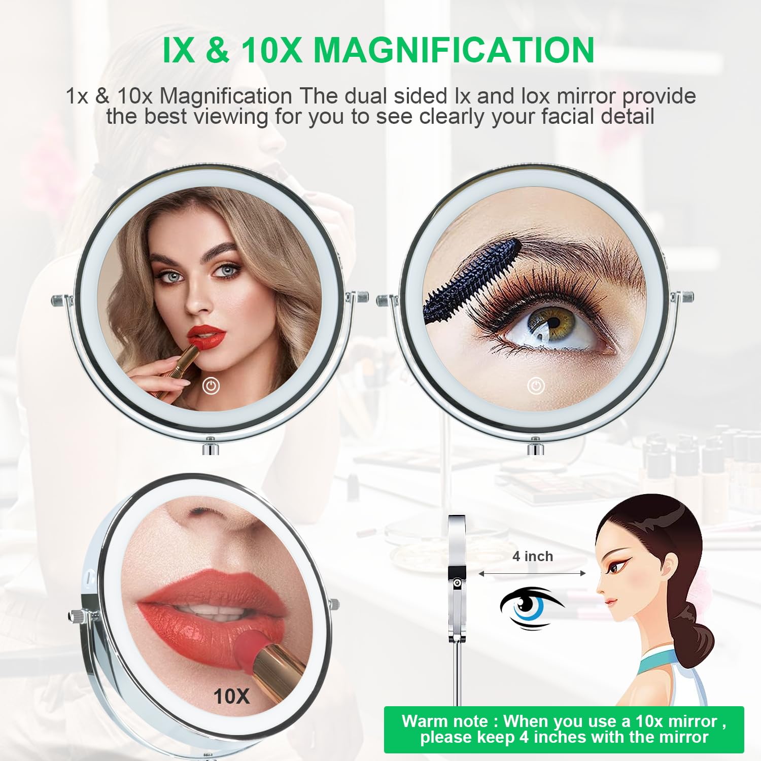 Makeup Mirror With Light, 8 Inch Rechargeable 1X 10X Magnifying Mirror With Lights, Lighted Vanity Mirror With Magnification, Do