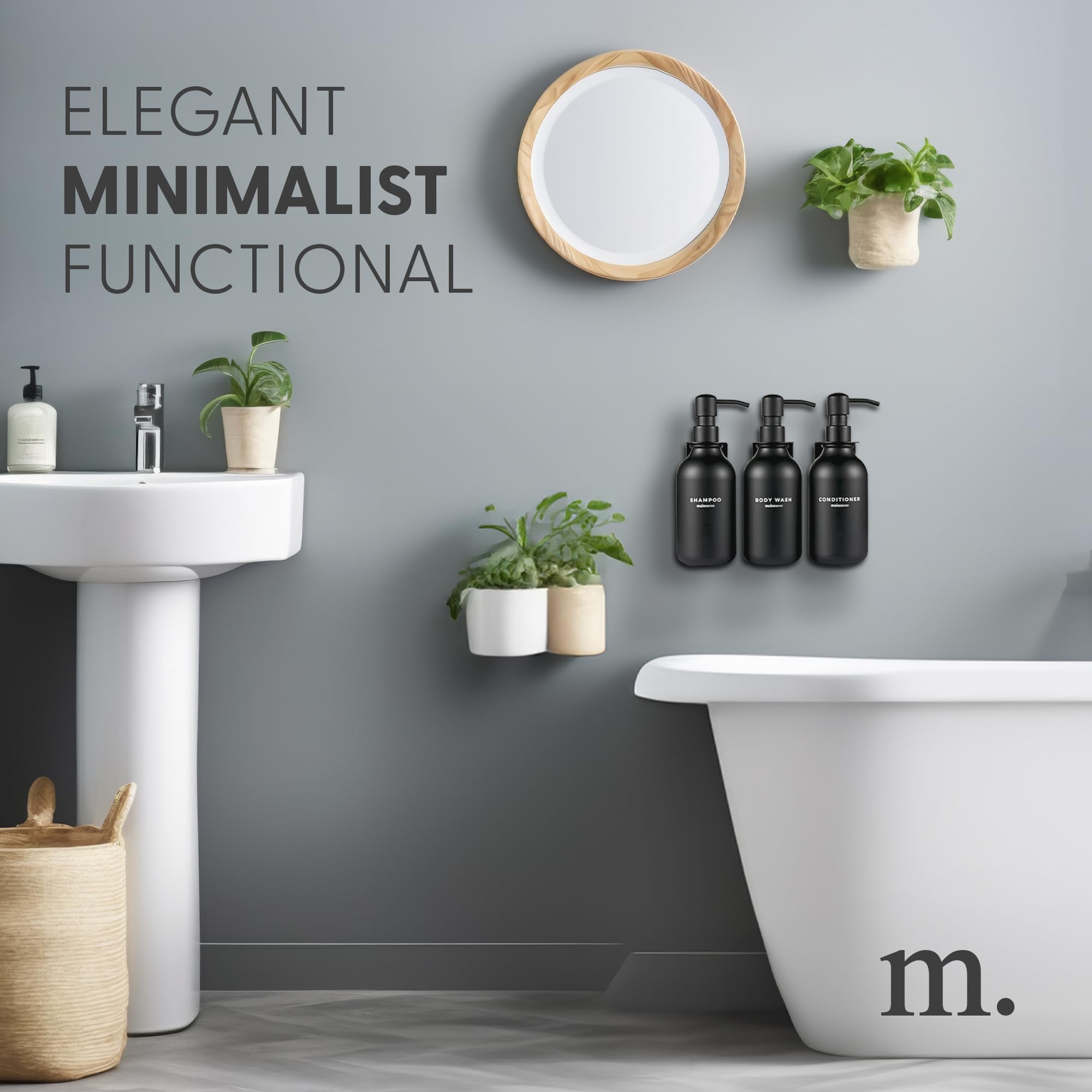 MaisoNovo Shampoo and Conditioner Dispenser | 3 Plastic Black 3 Wall Mount Black | Shampoo Dispenser with Labels | Shower Bottles Refillable