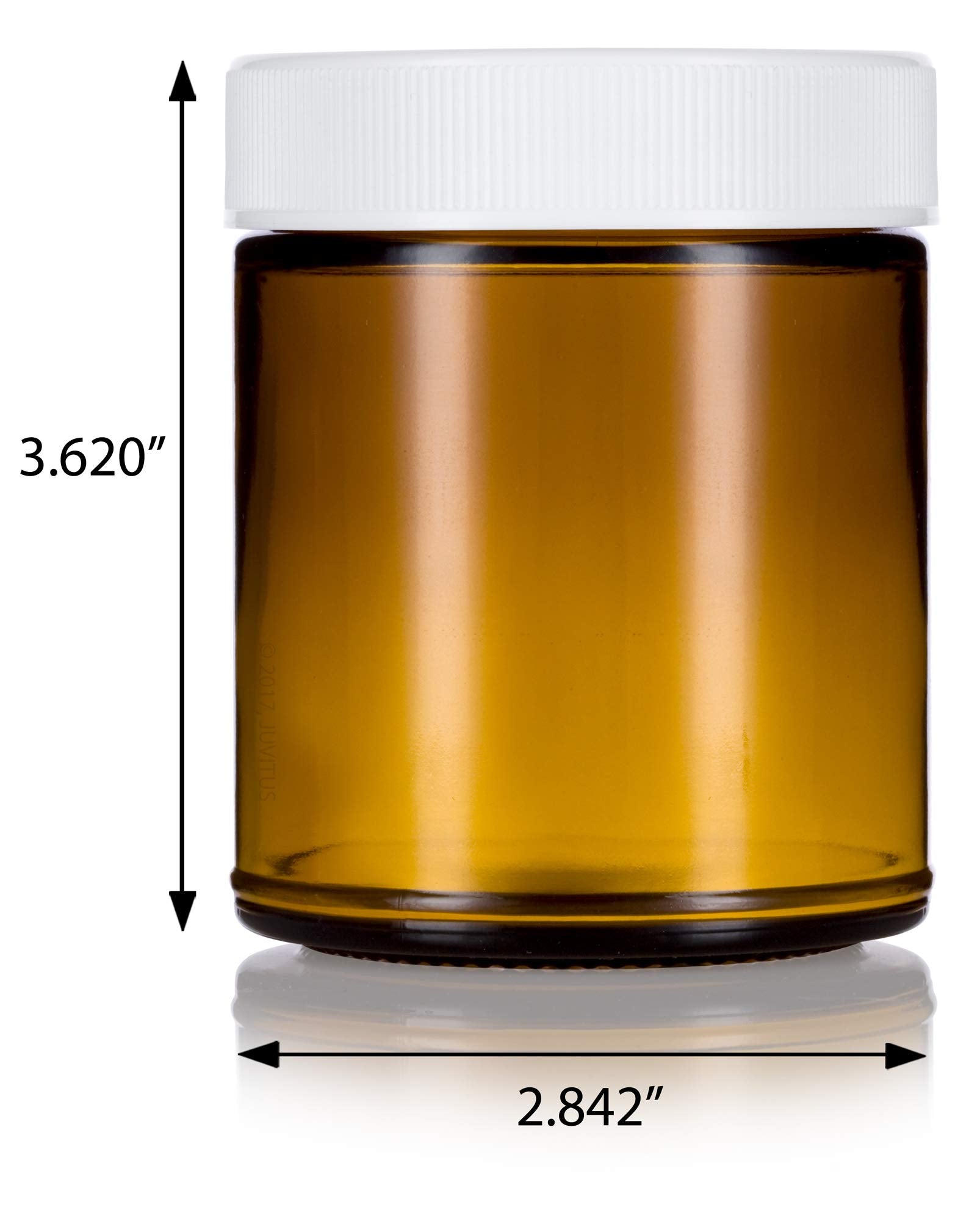 9 Oz Amber Glass Jar With White Ribbed Lid (4 Pack) + Label