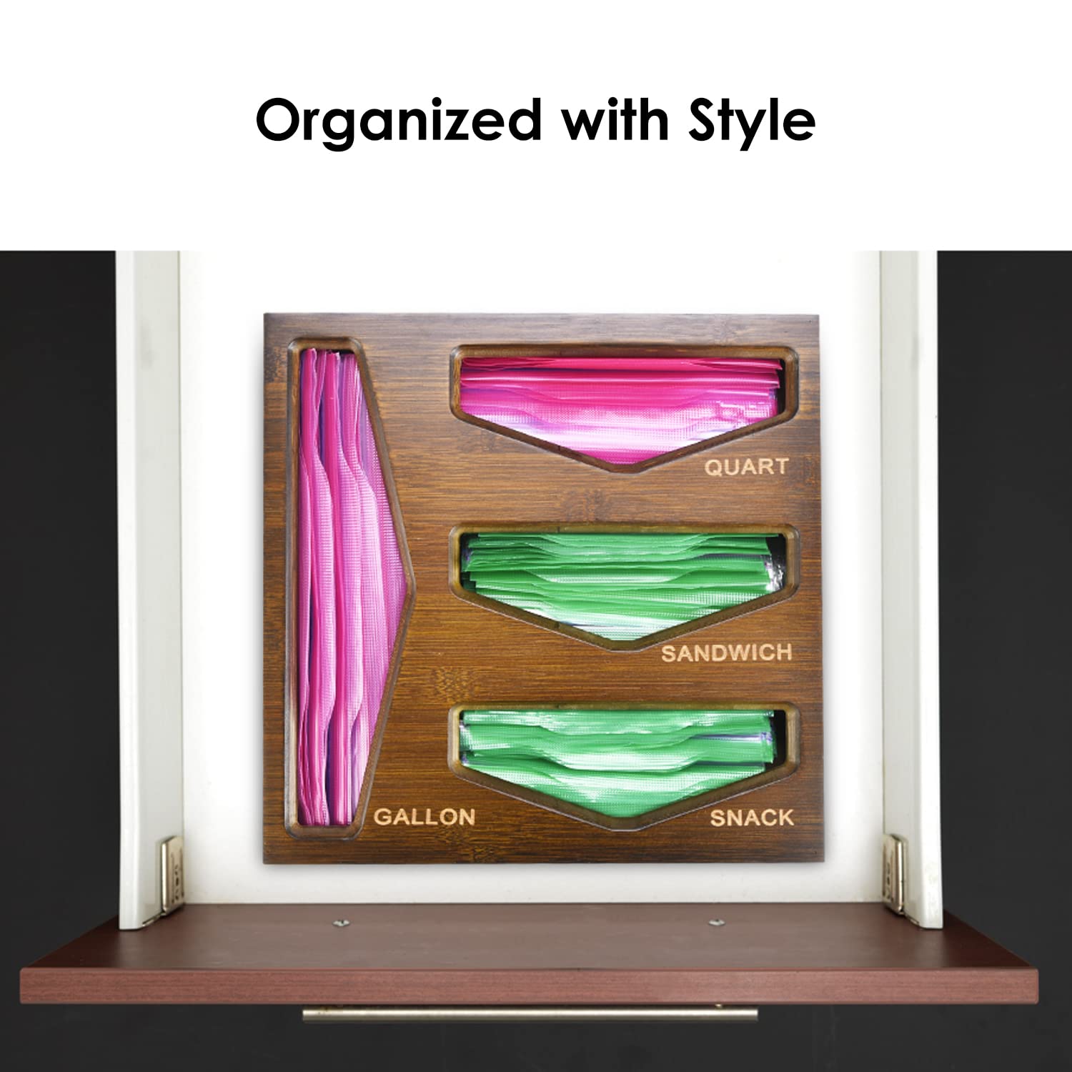 Cozee Bay Bamboo Bag Storage Organizer For Kitchen Drawer, Baggie Organizer, Compatible With Gallon, Quart, Sandwich And Snack V