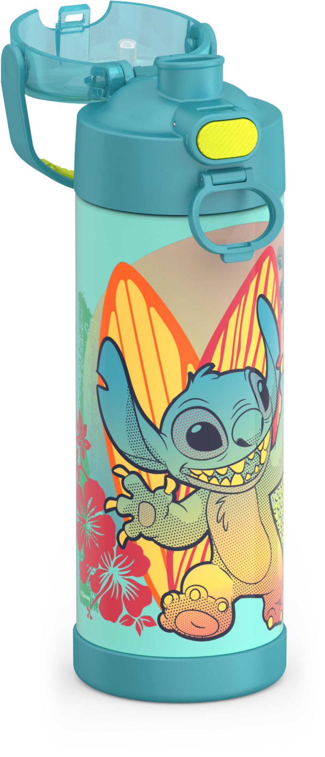 Thermos Funtainer 16 Ounce Stainless Steel Vacuum Insulated Bottle With Wide Spout Lid, Stitch