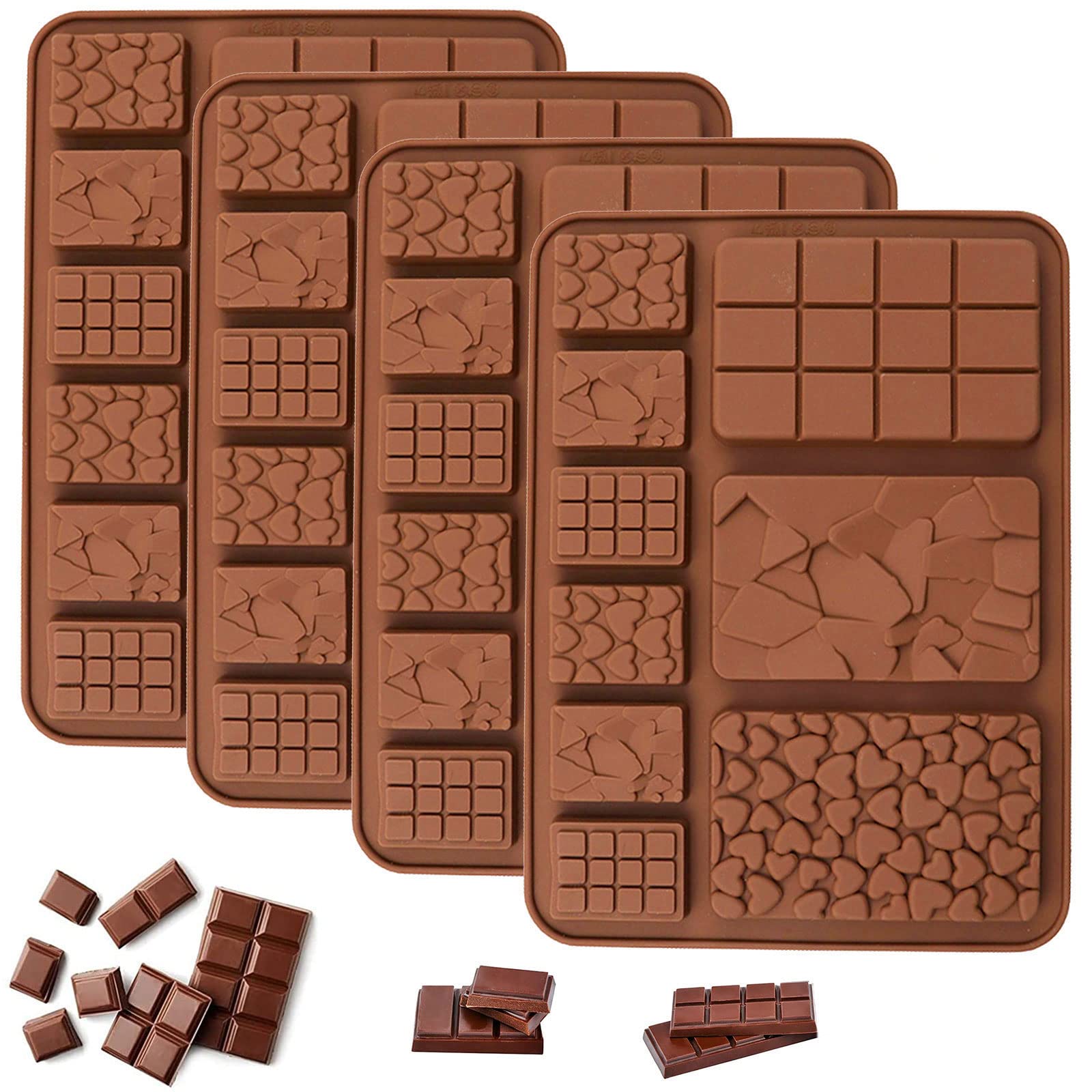 C-Co Food Grade Break-Apart Chocolate Molds, Set Of 4 Packs Non-Stick Silicone Protein And Energy Bar Molds