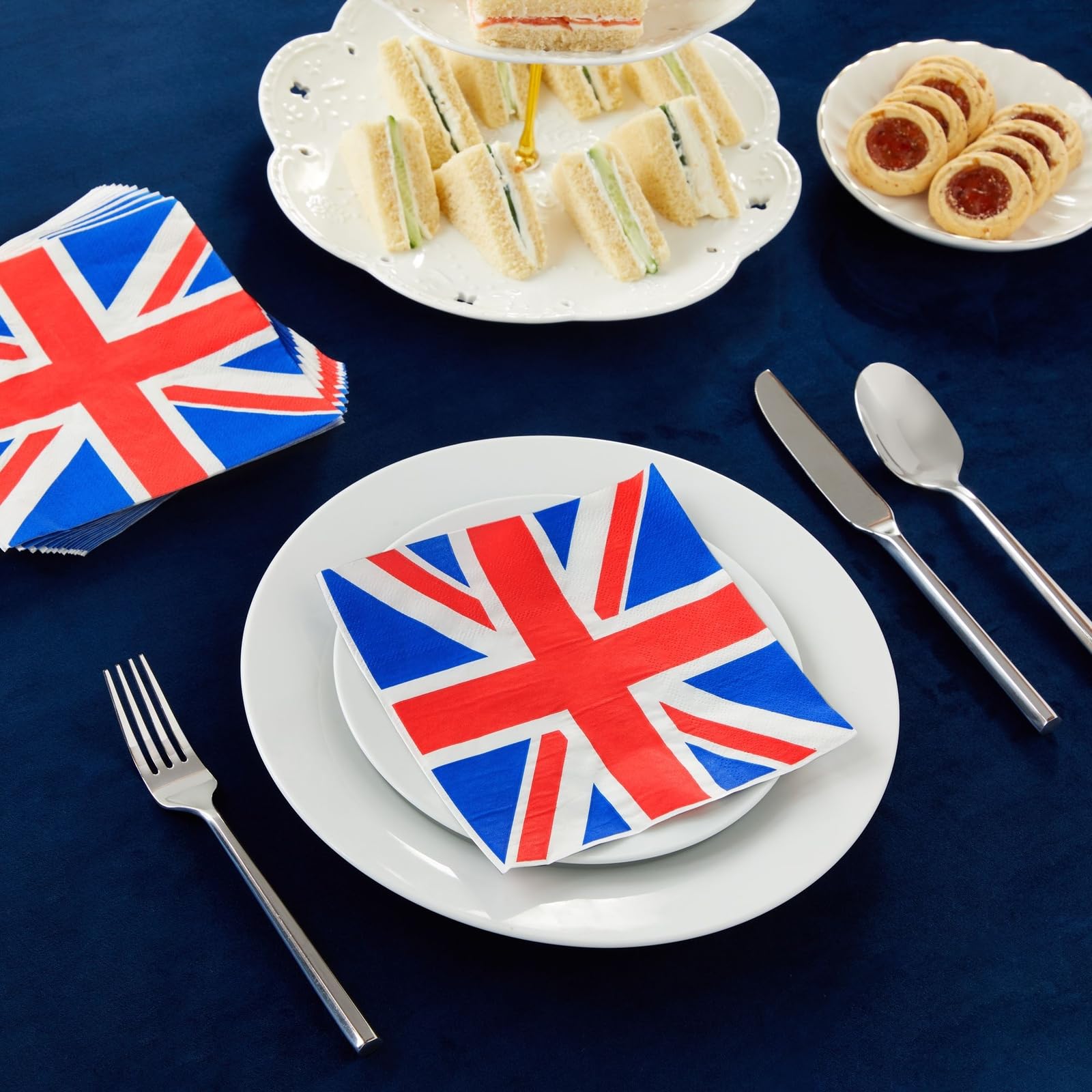 Juvale 100 Pack Paper Uk Flag Napkins For British Parties, Birthdays, Celebrations, And Special Occasions - 13X13 Inches British