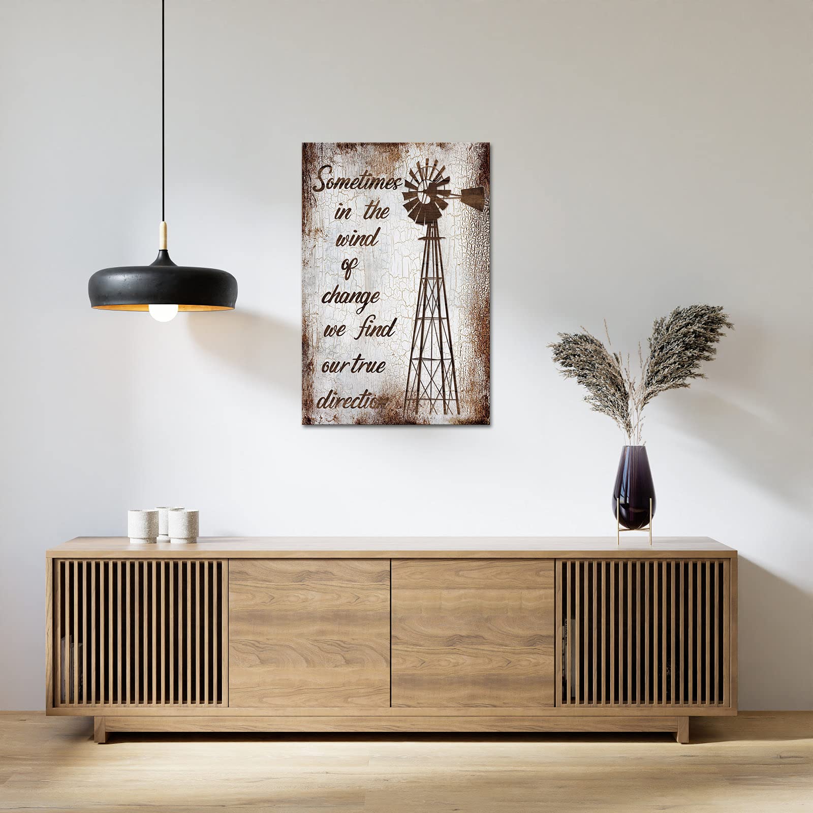 Farmhouse Canvas Wall Art For Living Room Vintage Windmill With Inspirational Quote Pictures Painting On Canvas Rustic Brown Hom