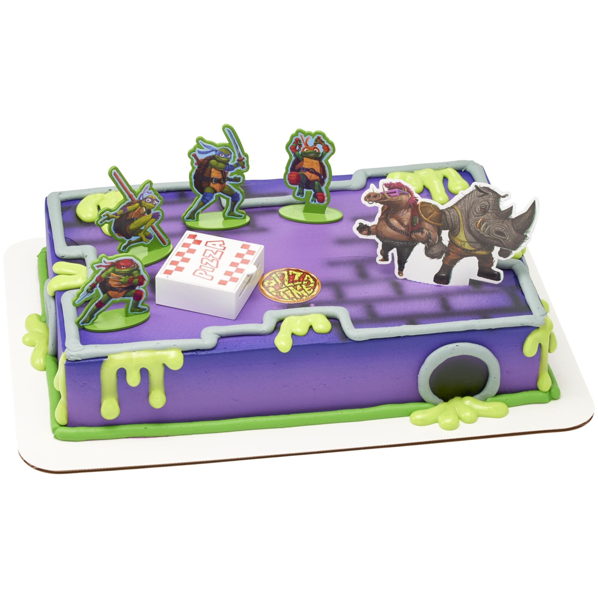 Decoset Teenage Mutant Ninja Turtles Pizza Power Cake Topper, 6-Piece Cake Decoration With Turtle Figurines, Cake Pic, And Pizza