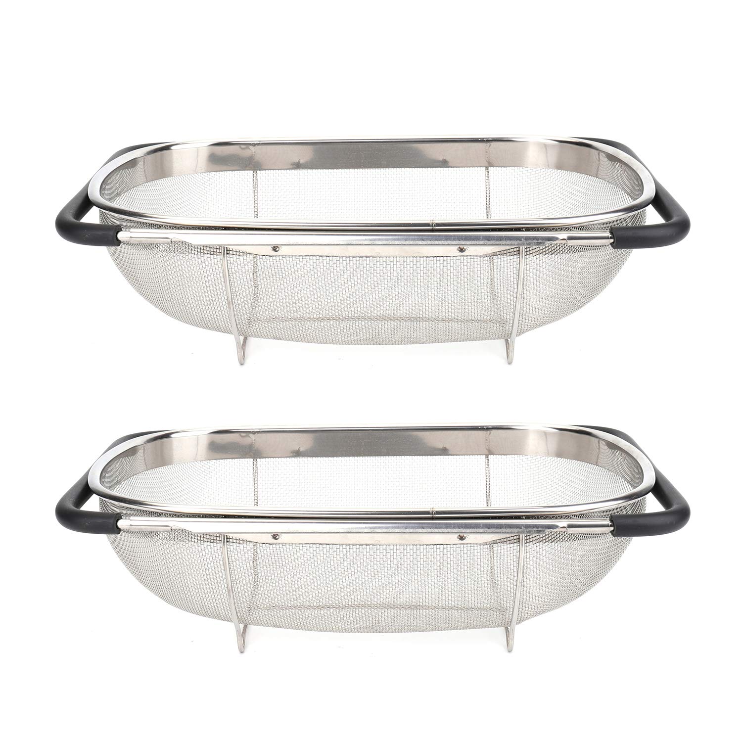 Suwimut 2 Pack Over The Sink Oval Colander For Kitchen, Stainless Steel Fine Mesh 6 Quart Strainer Basket With Expandable Rubber