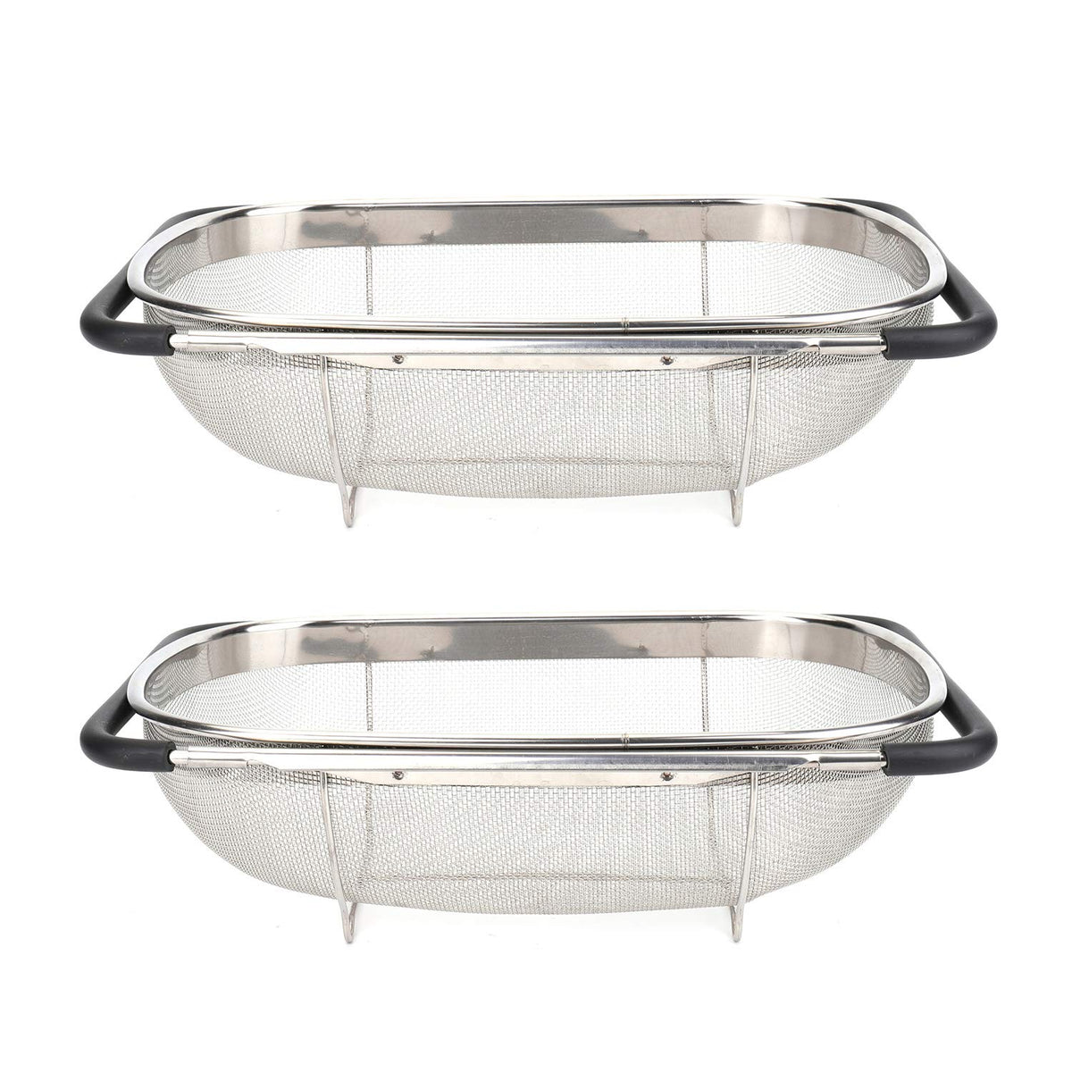 Suwimut 2 Pack Over The Sink Oval Colander For Kitchen, Stainless Steel Fine Mesh 6 Quart Strainer Basket With Expandable Rubber