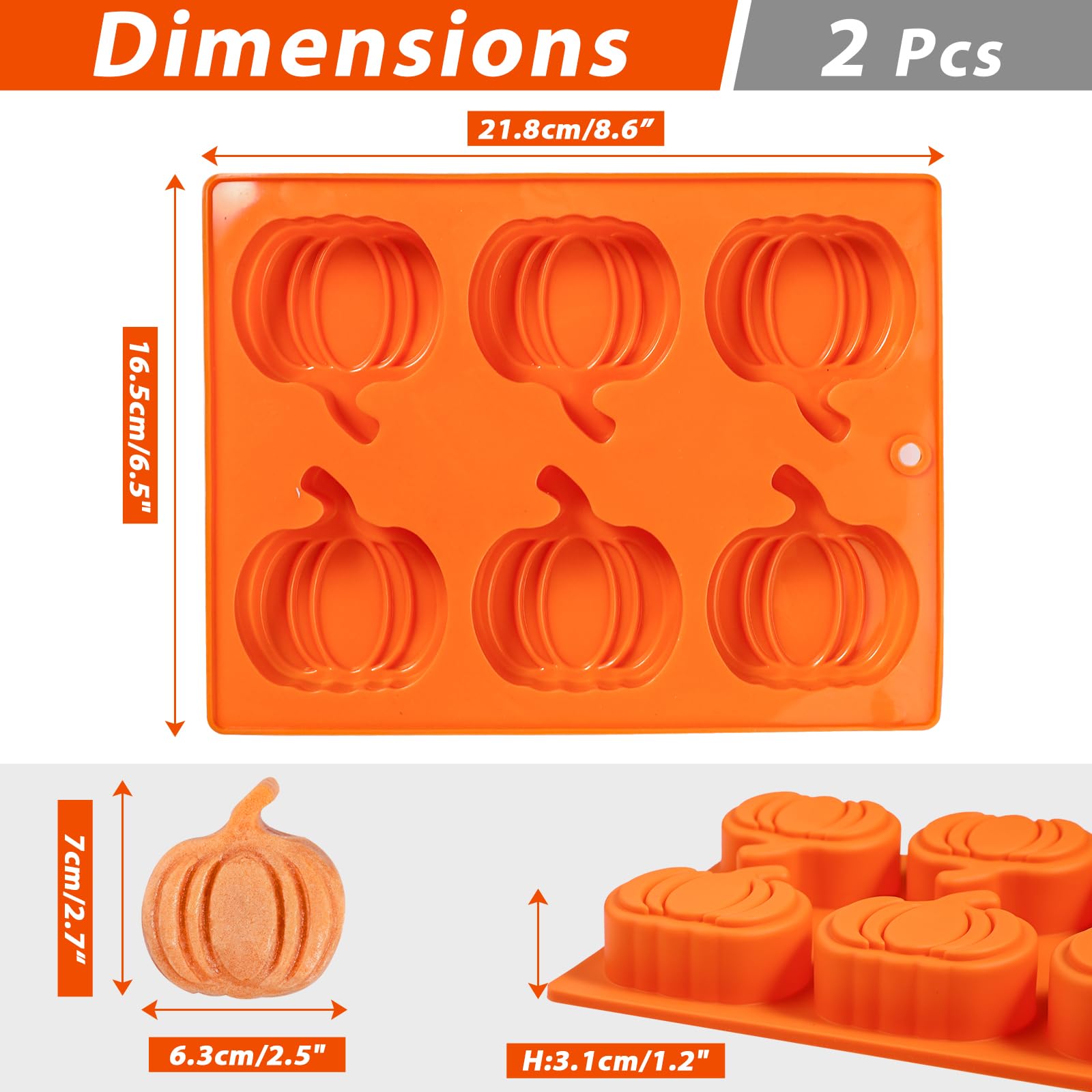 Webake Pumpkin Cake Molds Silicone Pumpkin Cake Pan 6-Cavity Pumpkin Mold For Baking Cupcake Chocolate (Pack Of 2)