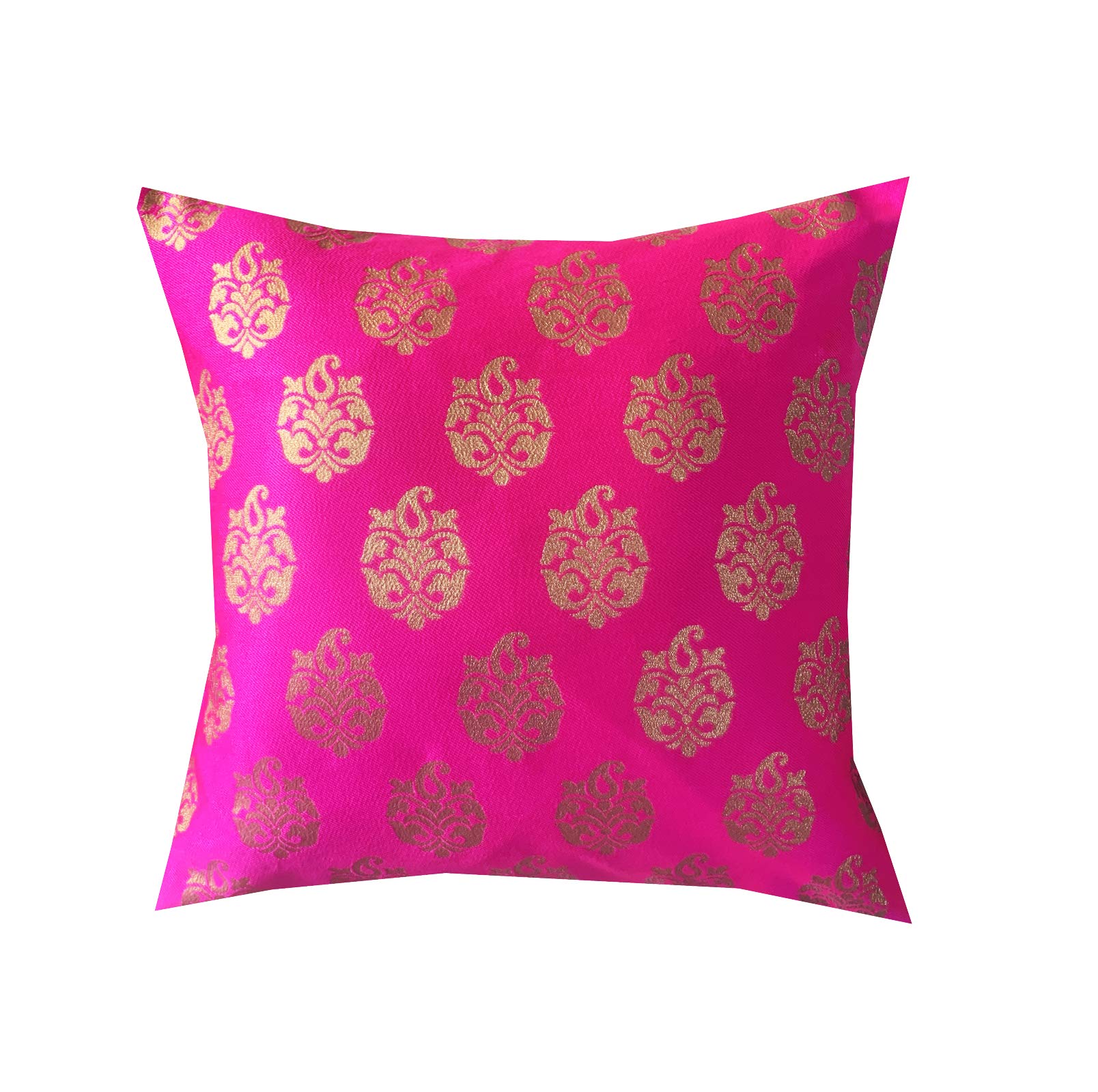 Pink Parrot Jacquard Silk Multi Colour Square Cushion Cover 16X16 Inch-Set 5 Pcs, 150 Tc