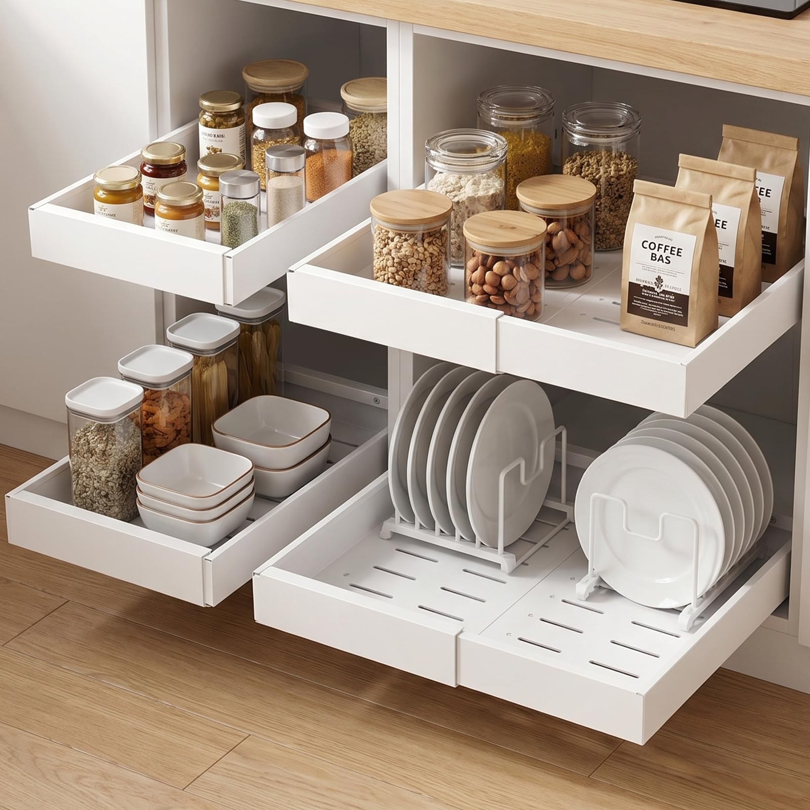DOMNIU 4 Pack Pull Out Cabinet Organizers Expandable Width (12.420.27)