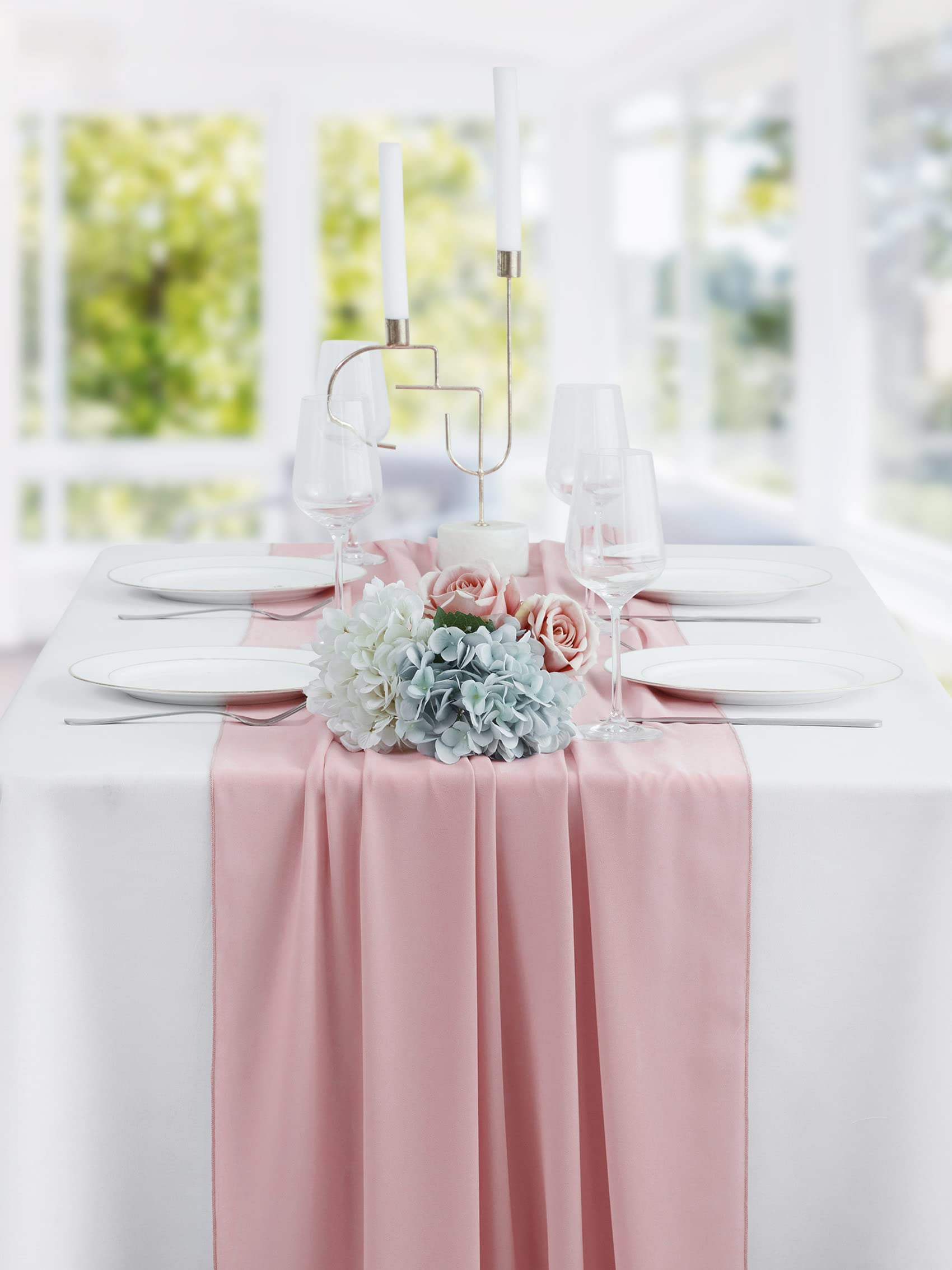 Beddeb 10Ft Dusty Rose Chiffon Table Runner Sheer Wedding Table Runner 29X120 Inches Romantic Tulle Table Runner For Boho Rustic