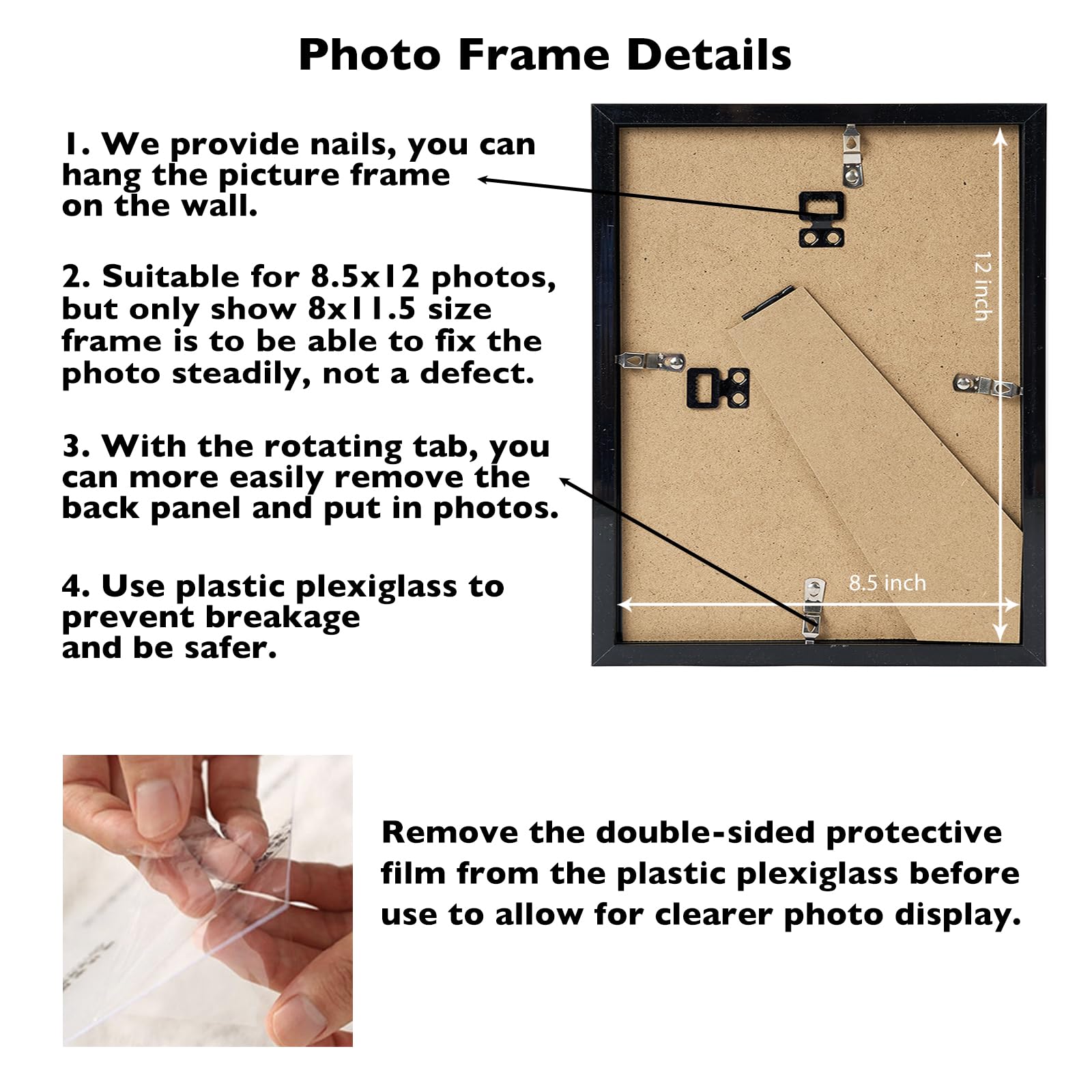 JCJMY 8.5x12 Picture Frame Black for Wall Hanging or Tabletop, Wall Mounting Horizontally or Vertically, 8.5 x 12 Wall Gallery P