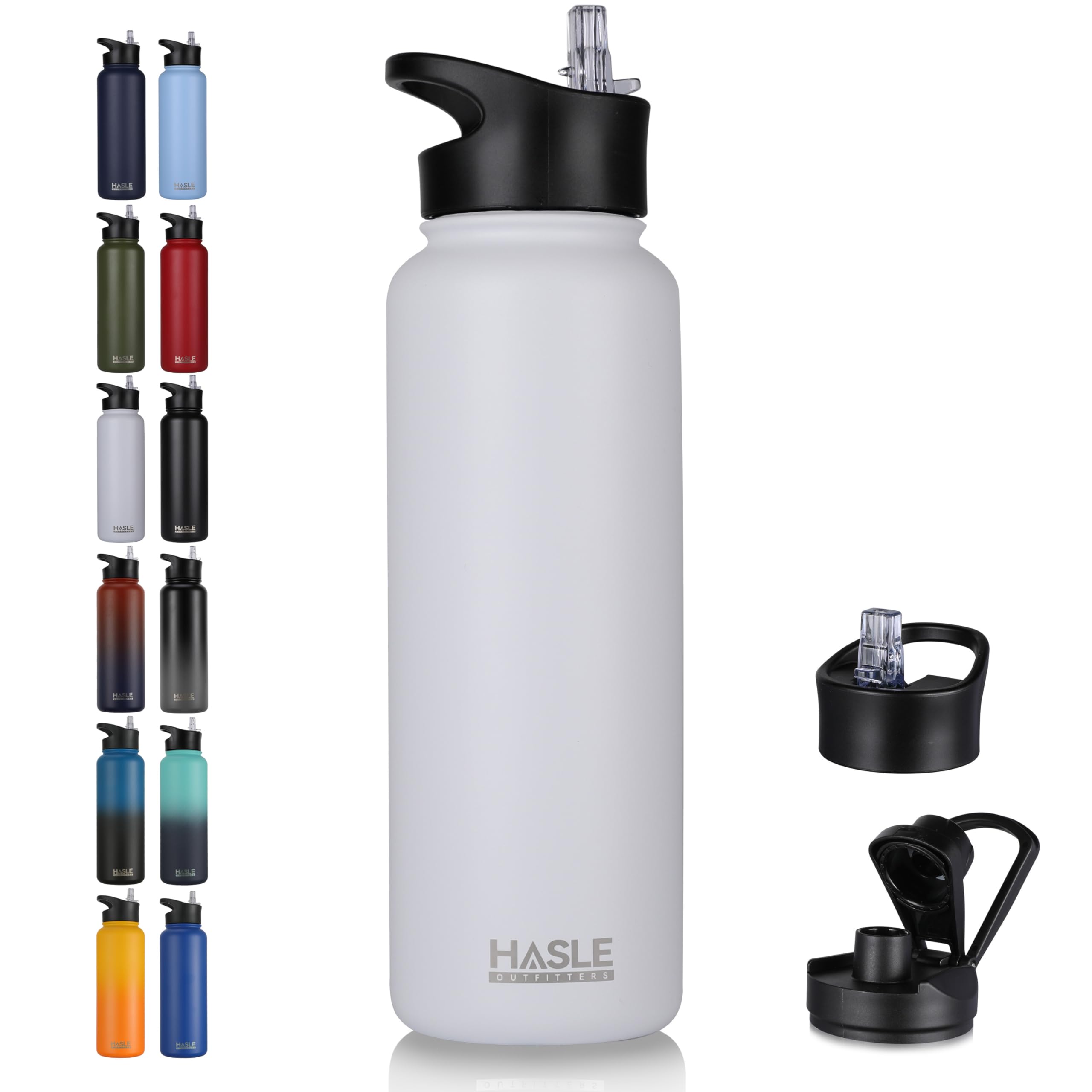 Hasle Outfitters 40Oz Stainless Steel Water Bottle, Vacuum Insulated Double Walled Leak Proof Sports Water Bottle With 2 Lids (S