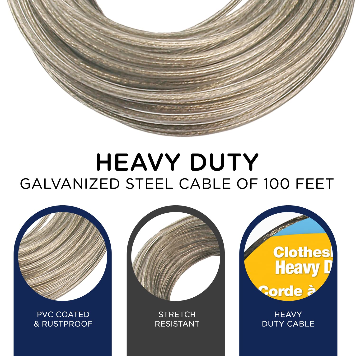 Strata 100 Feet Clothesline Outdoor Heavy Duty Galvanized Wire Steel Cable  Green PVC Coating - Clothes Line Wires for Outside Laundry Drying
